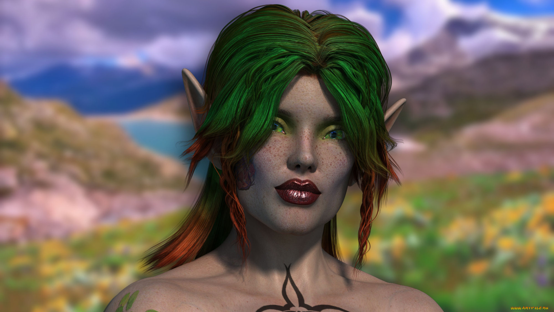 3д, графика, эльфы, , elves, эльфийка, взгляд, фон