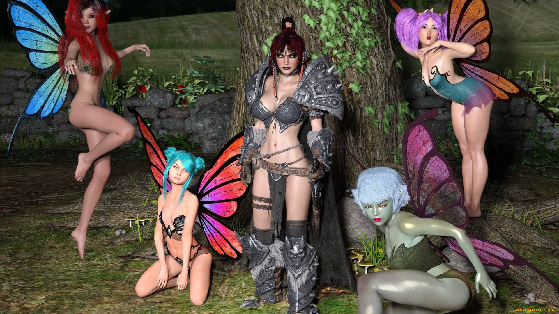 3д, графика, эльфы, , elves, фон, взгляд, феи