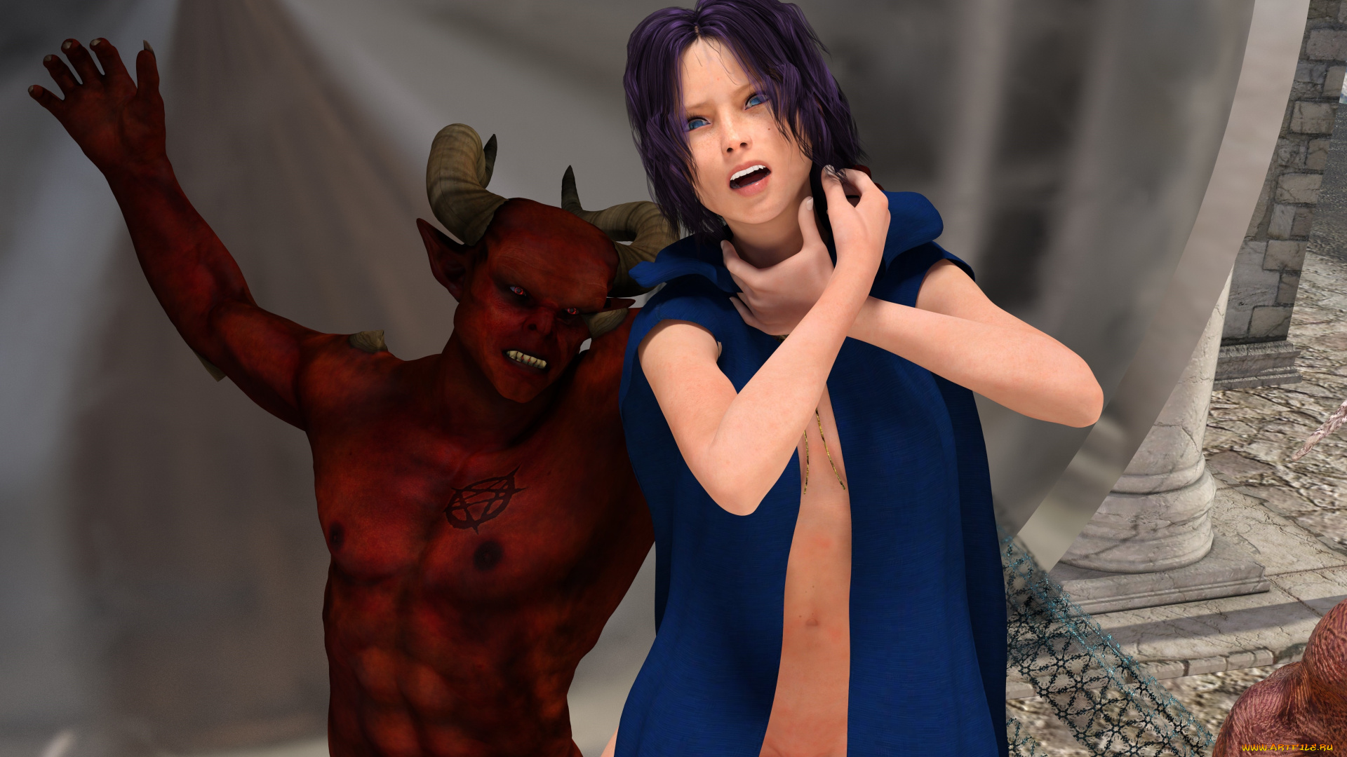 3д, графика, фантазия, , fantasy, девушка, взгляд, фон, демон