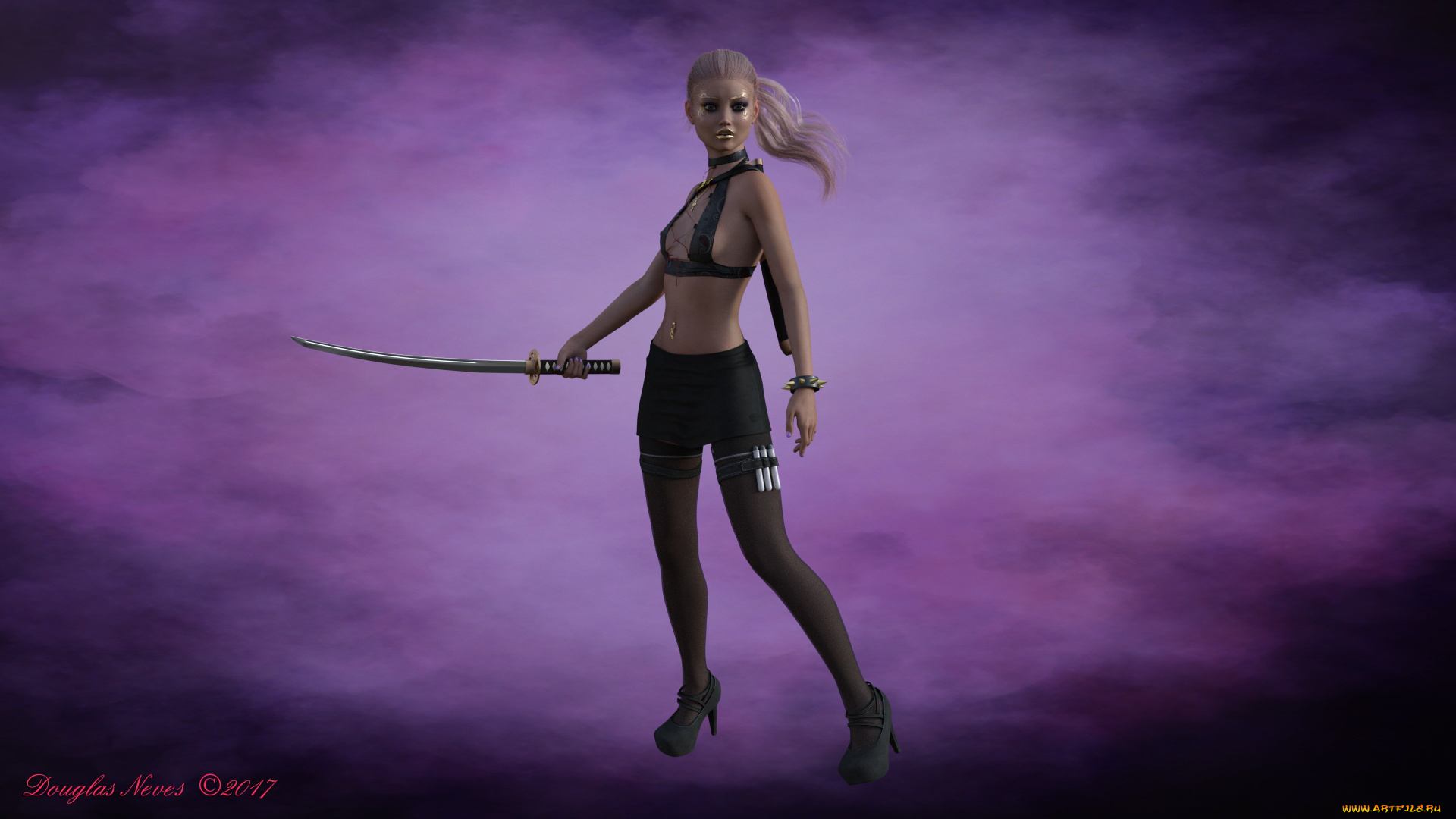 3д, графика, фантазия, , fantasy, оружие, фон, взгляд, девушка