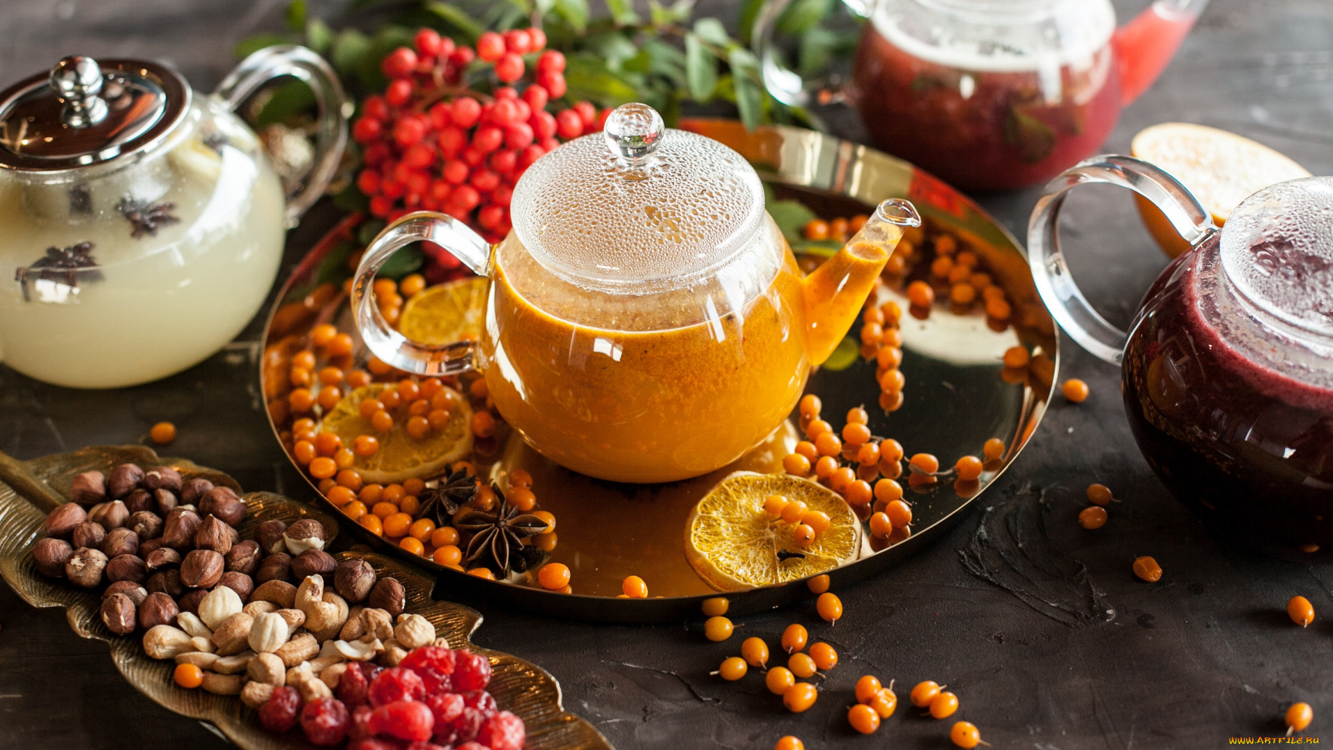 еда, напитки, посуда, ветки, облепиха, рябина, напиток