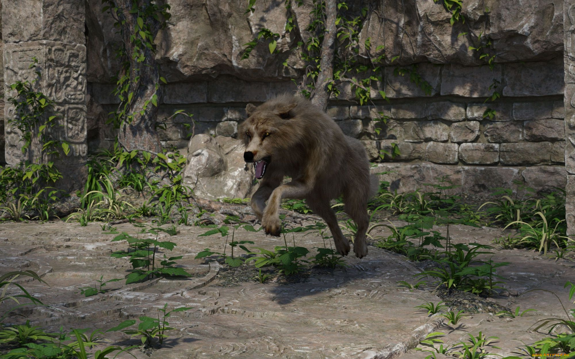 3д, графика, животные, , animals, фон, волк