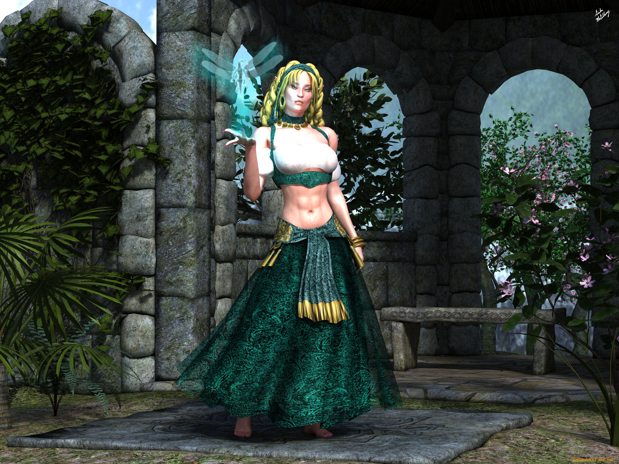 3д, графика, фантазия, , fantasy, девушка, взгляд, фон