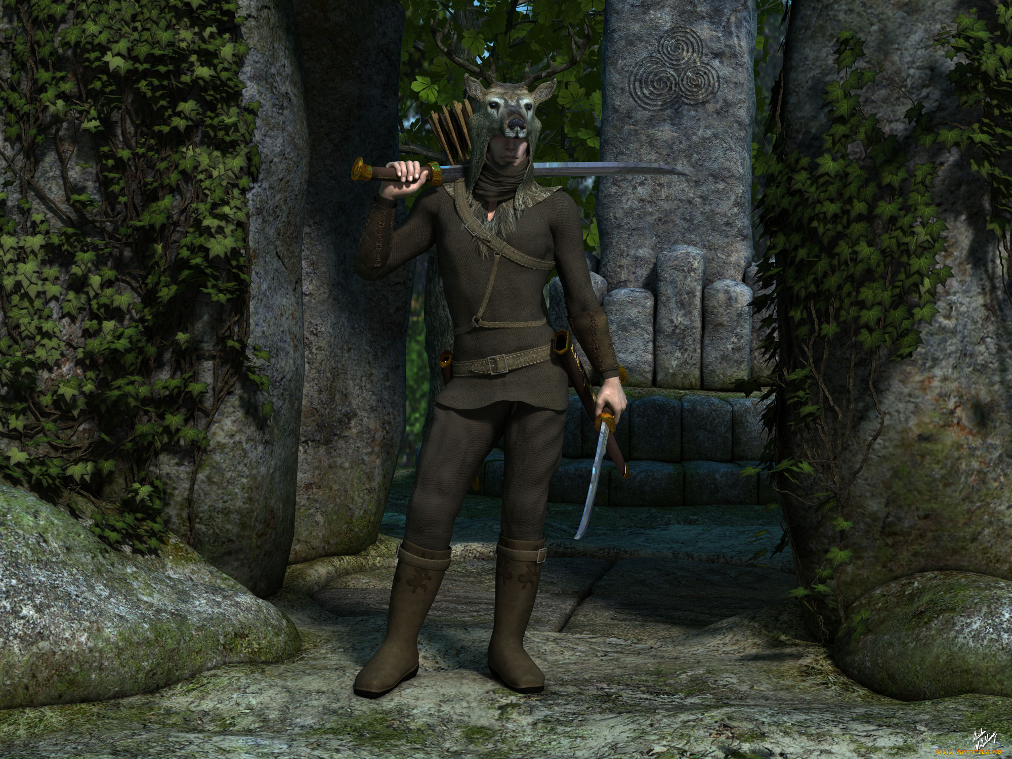 3д, графика, фантазия, , fantasy, мужчина, взгляд, фон