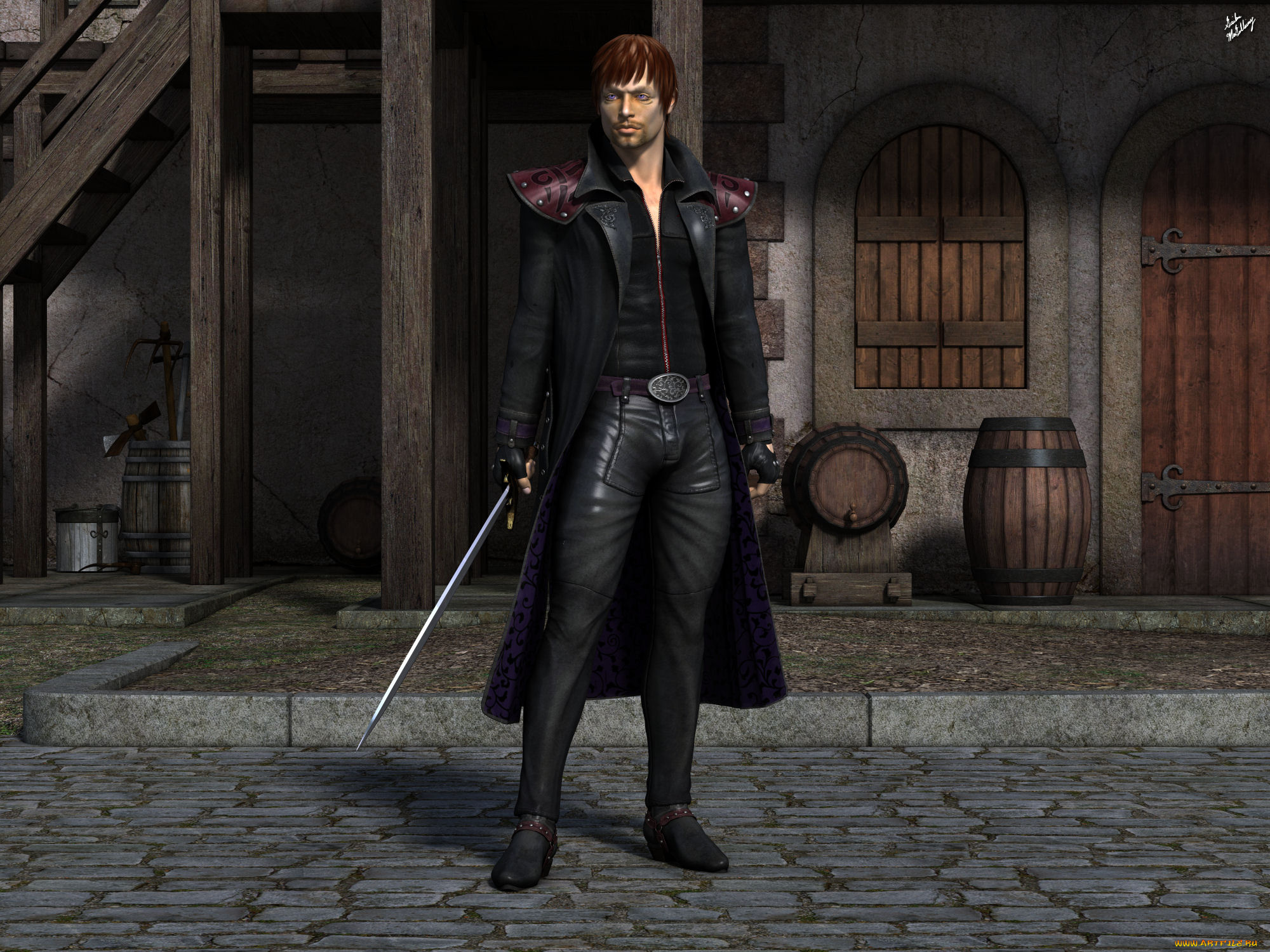 3д, графика, фантазия, , fantasy, мужчина, взгляд, фон, оружие