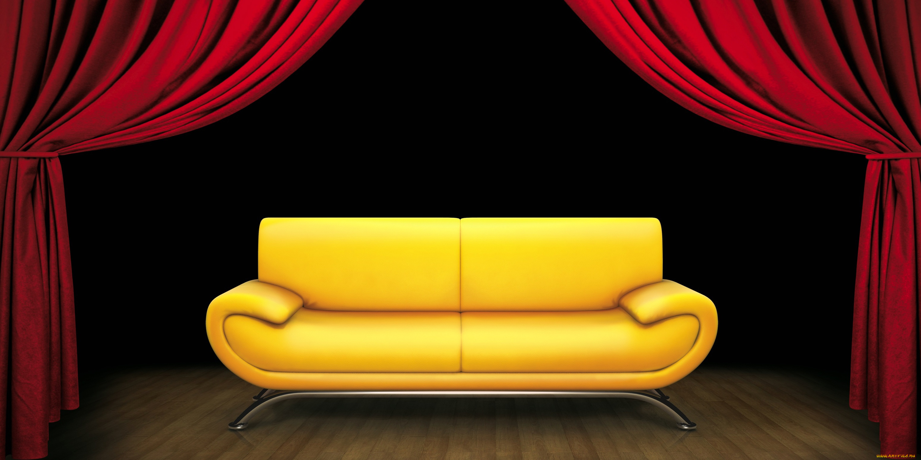 3д, графика, реализм, , realism, фон, диван, интерьер, занавес