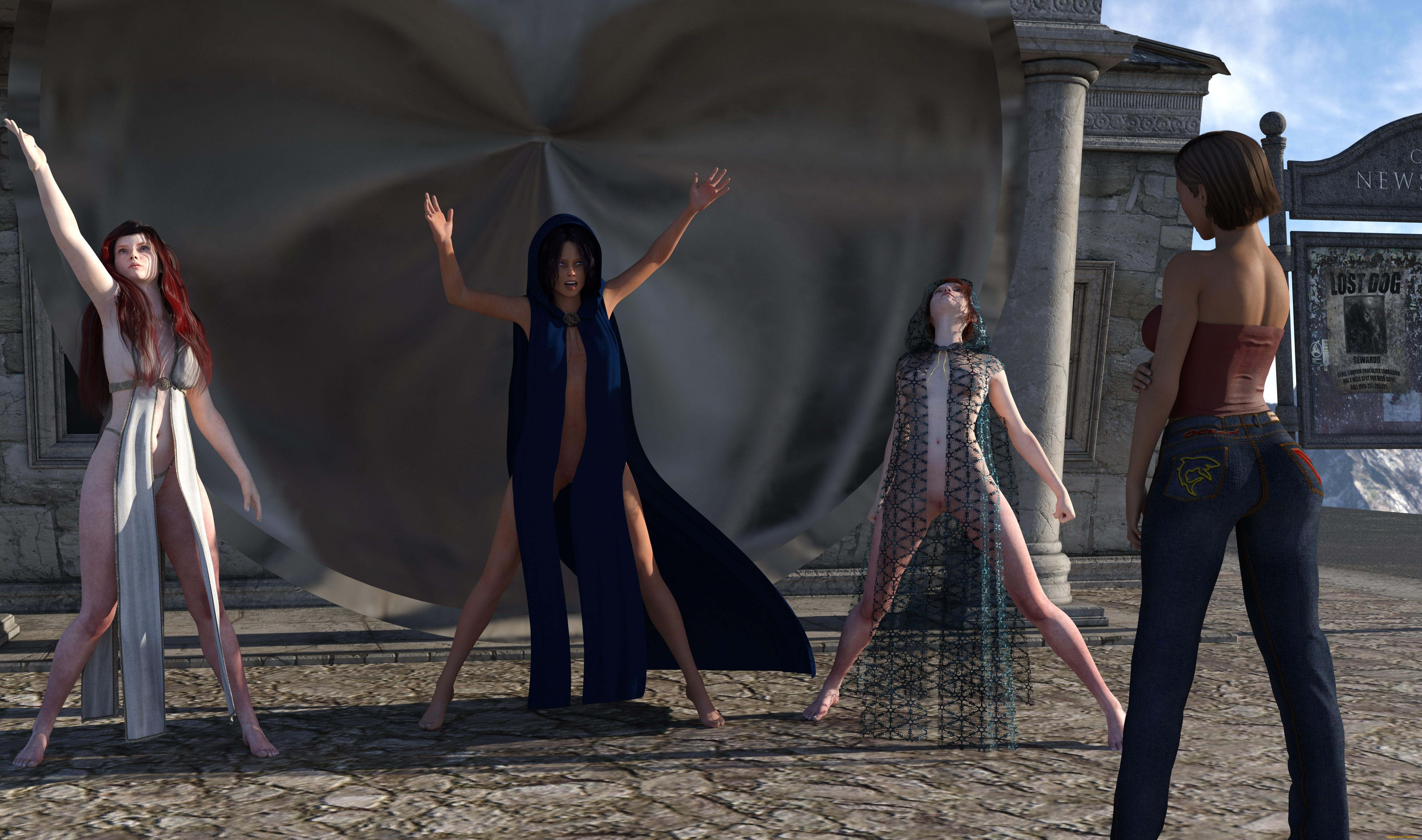 3д, графика, фантазия, , fantasy, девушки, взгляд, фон