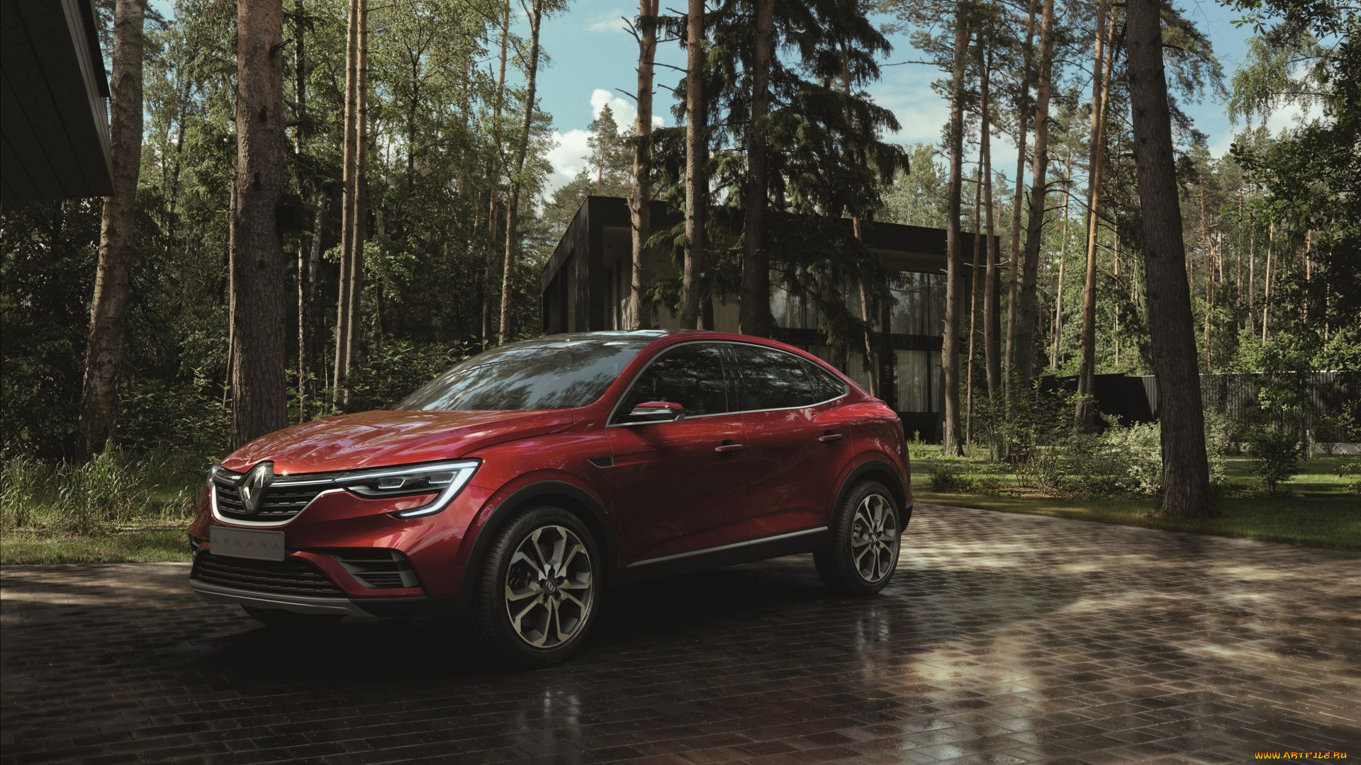 2019, renault, arkana, автомобили, renault, suv, 2019, красный, деревья, кроссовер, arkana