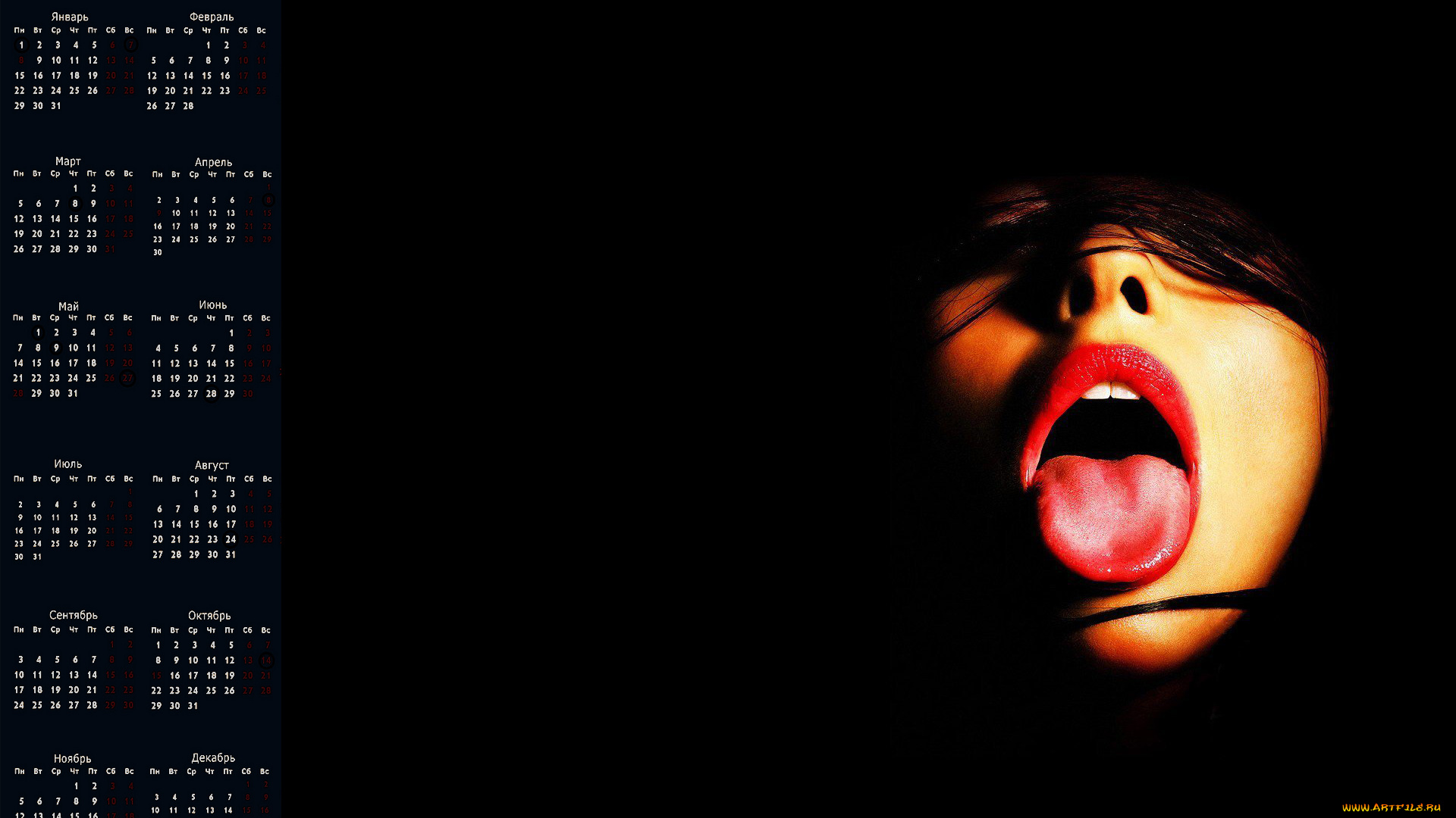 календари, девушки, язык, лицо