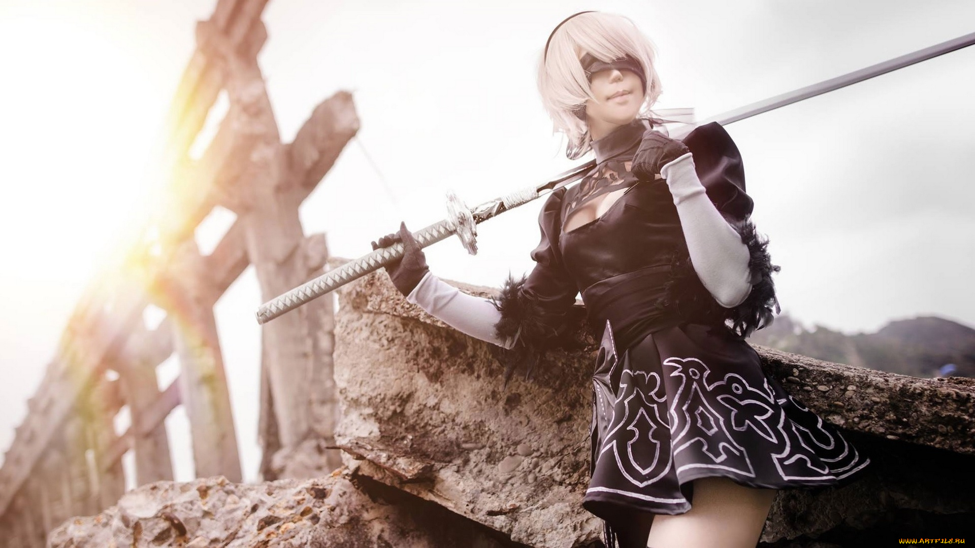 разное, cosplay, , косплей, повязка, поза, nier, automata, cosplay, мечь