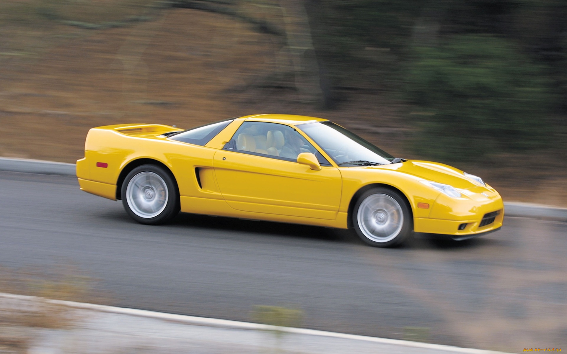 автомобили, acura, акура, nsx, желтая, скорость, дорога, трасса, шоссе