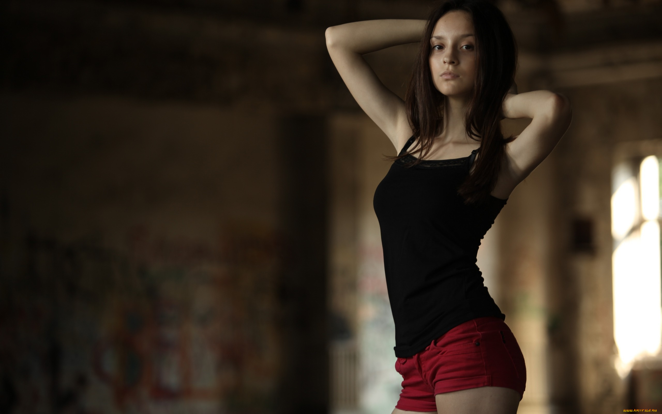 девушки, -unsort, , брюнетки, темноволосые, шорты, майка, брюнетка