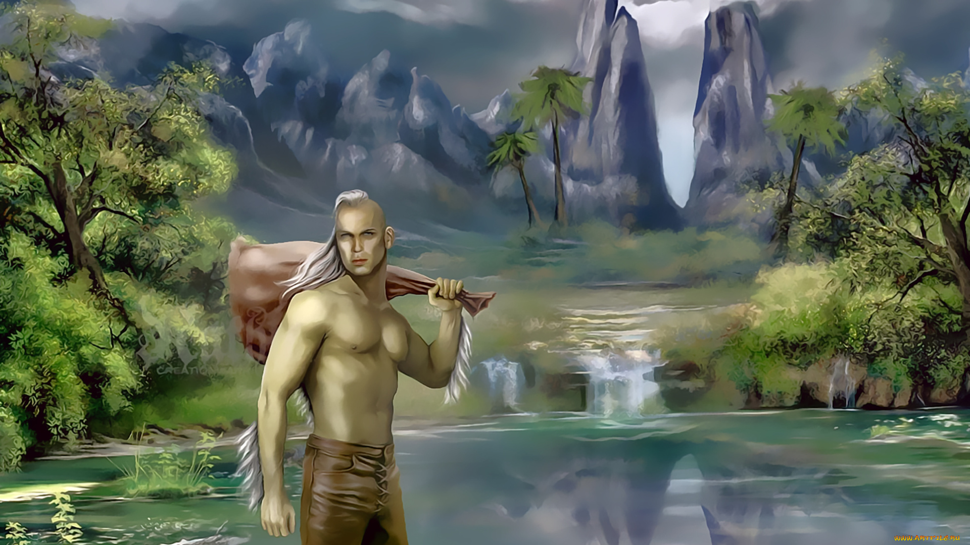 календари, фэнтези, calendar, растение, дерево, природа, гора, водоем, 2019, мужчина