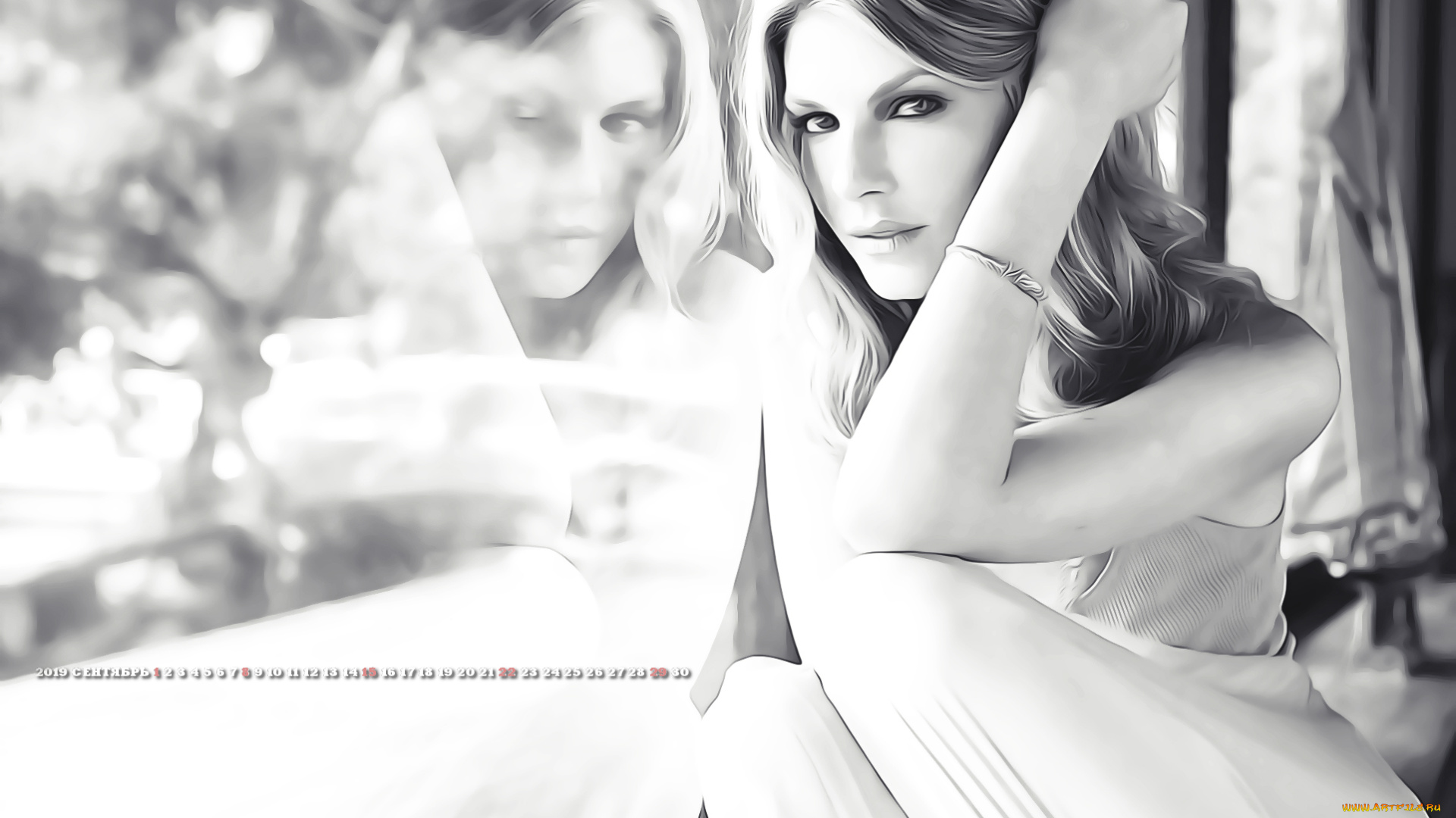 календари, компьютерный, дизайн, отражение, взгляд, девушка, женщина, calendar, 2019