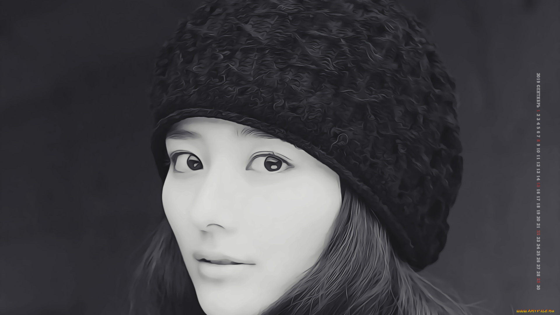 календари, компьютерный, дизайн, шапка, девушка, лицо, calendar, 2019, женщина, взгляд