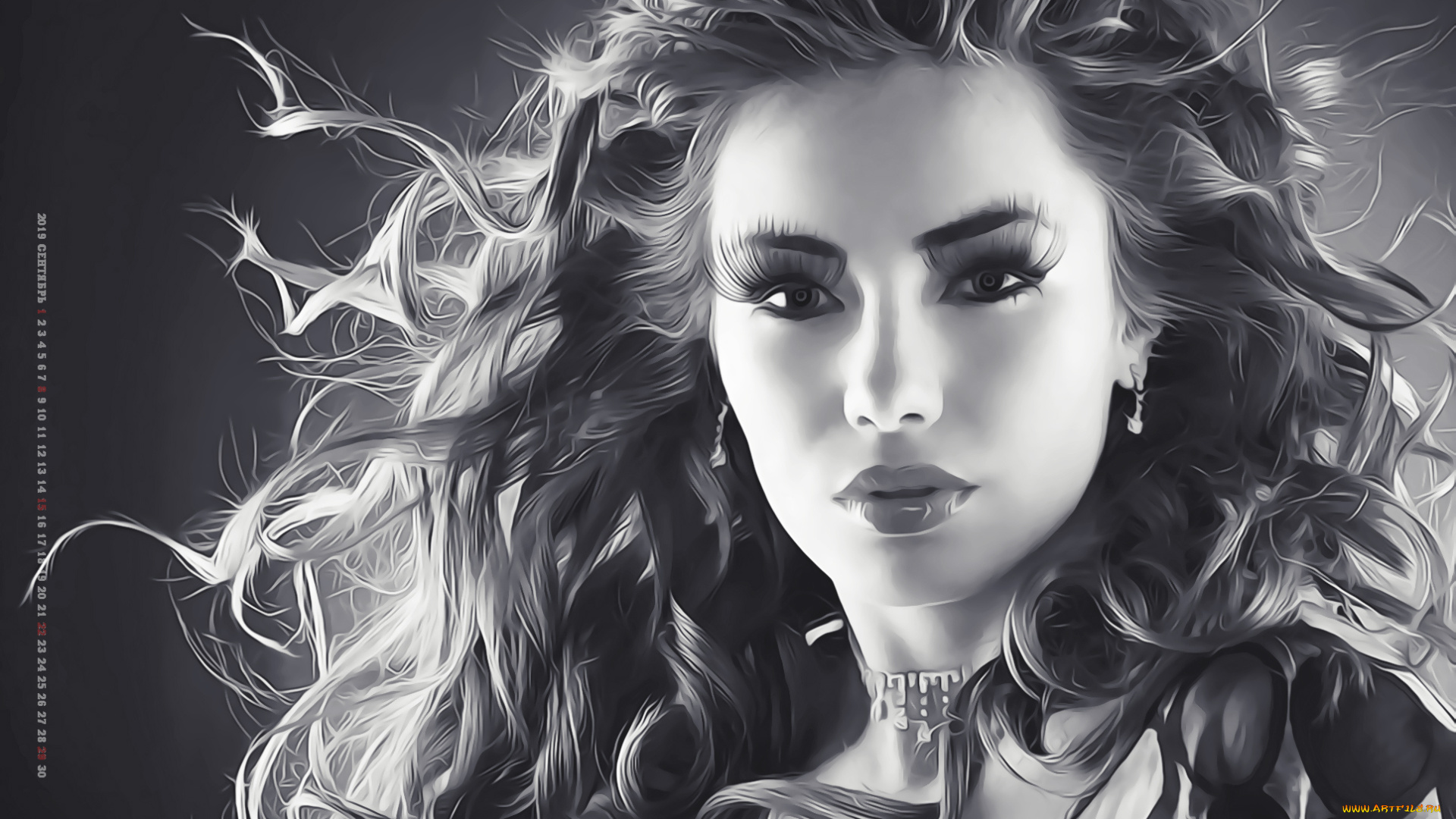 календари, компьютерный, дизайн, женщина, взгляд, лицо, макияж, девушка, 2019, calendar