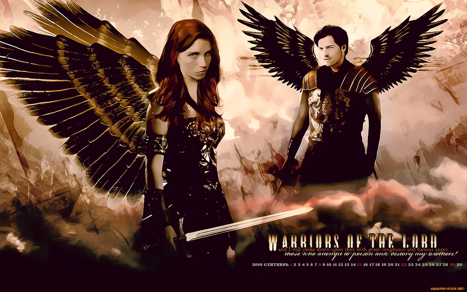 календари, кино, , мультфильмы, девушка, calendar, 2019, крылья, оружие, мужчина, женщина