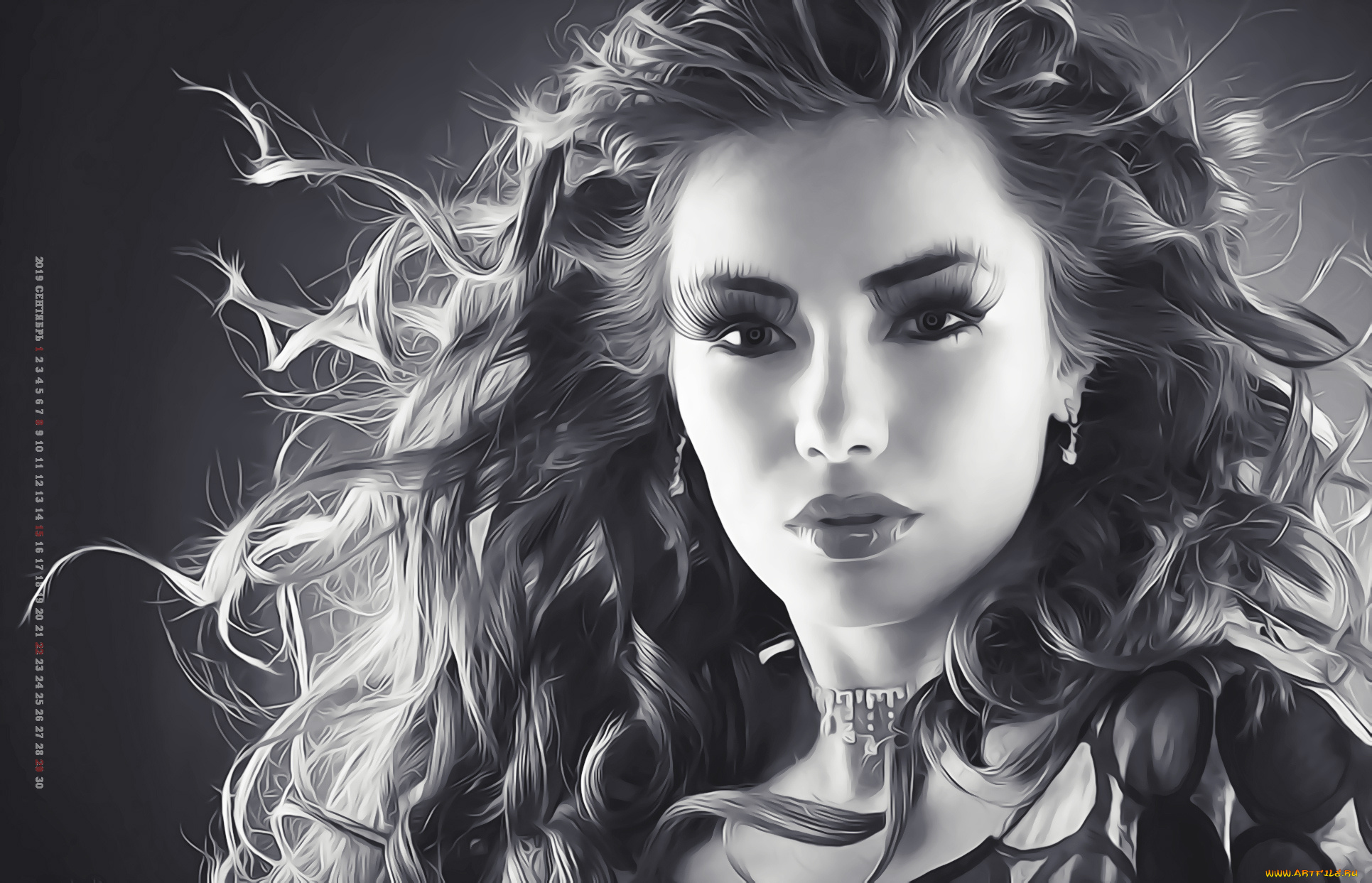 календари, компьютерный, дизайн, женщина, взгляд, лицо, макияж, девушка, 2019, calendar