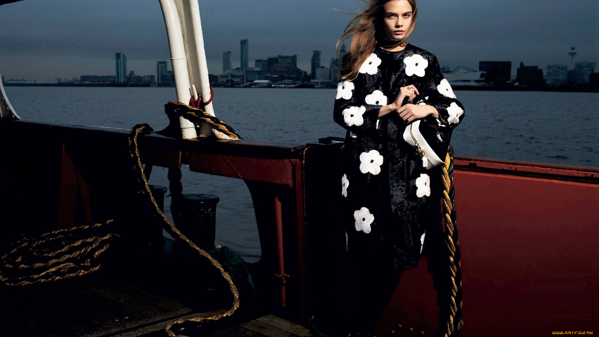 девушки, cara, delevingne, модель, наряд, корабль, канат