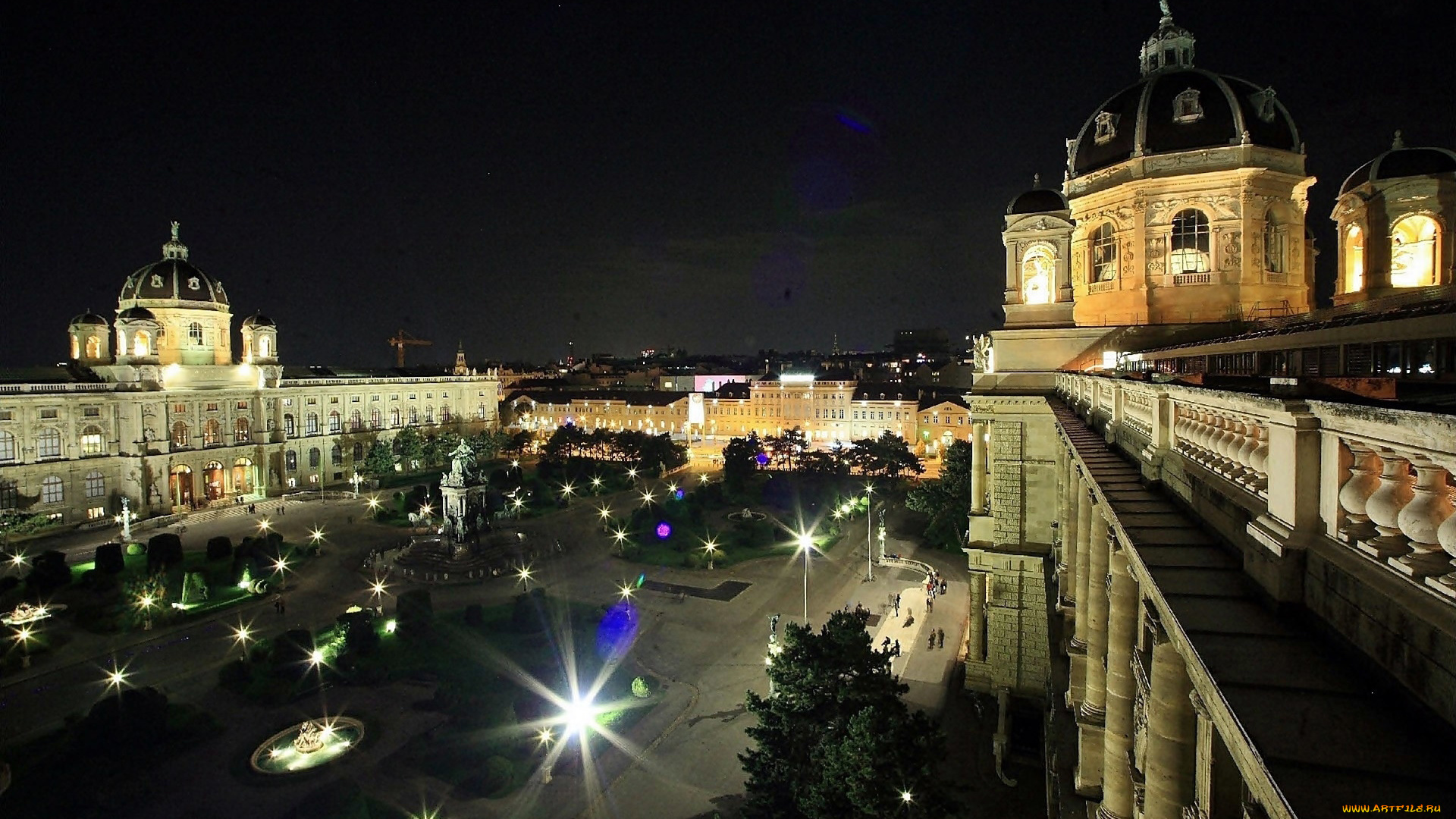 города, вена, , австрия, панорама, вечер, огни