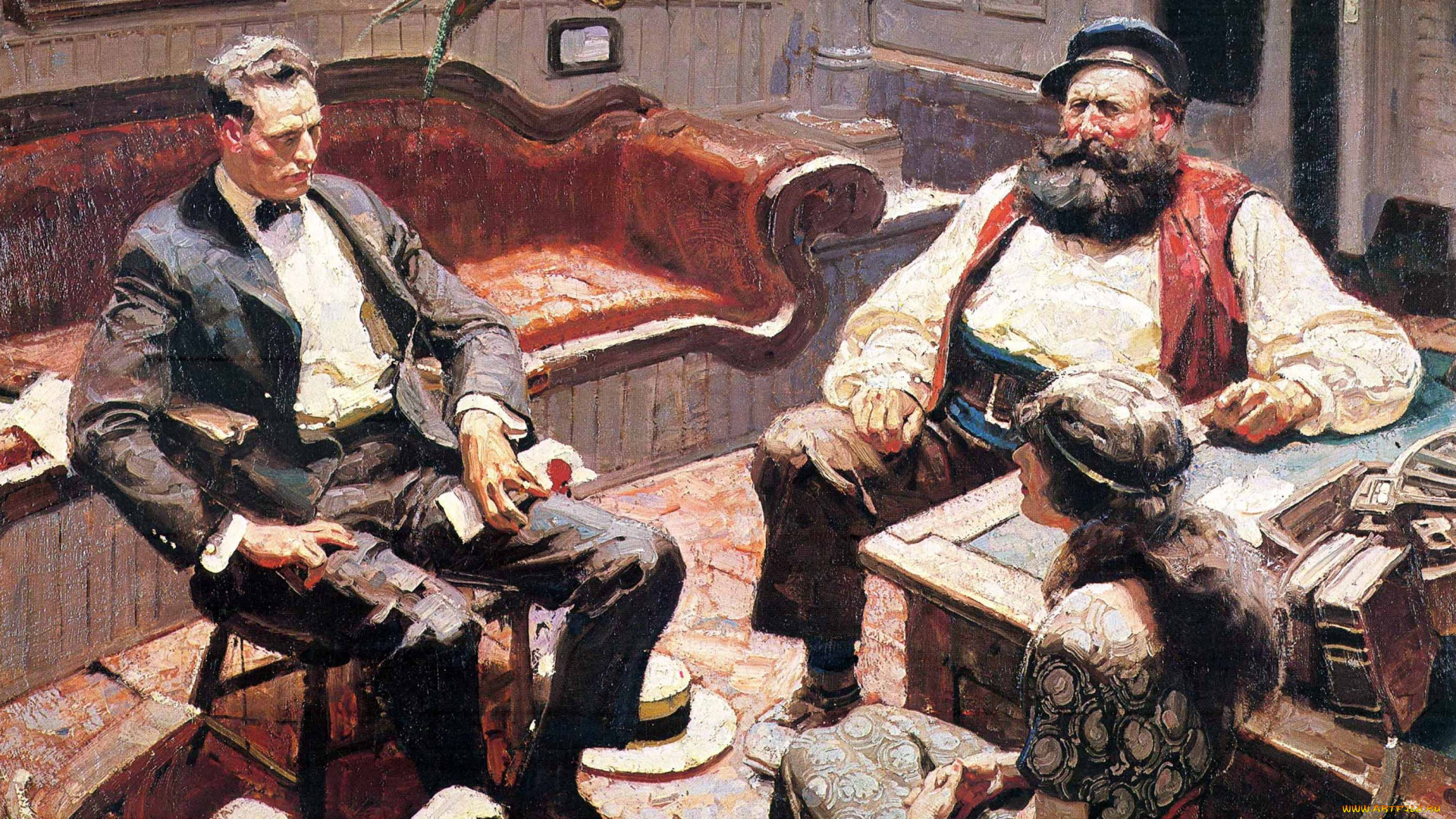 рисованное, dean, cornwell, люди, разговор, попугай