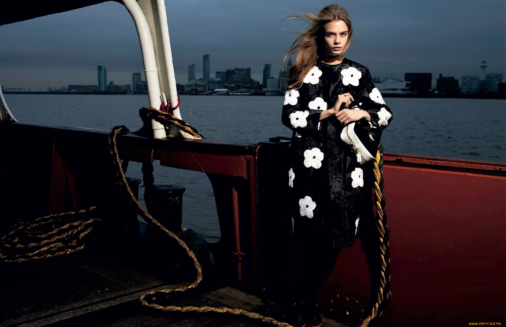 девушки, cara, delevingne, модель, наряд, корабль, канат
