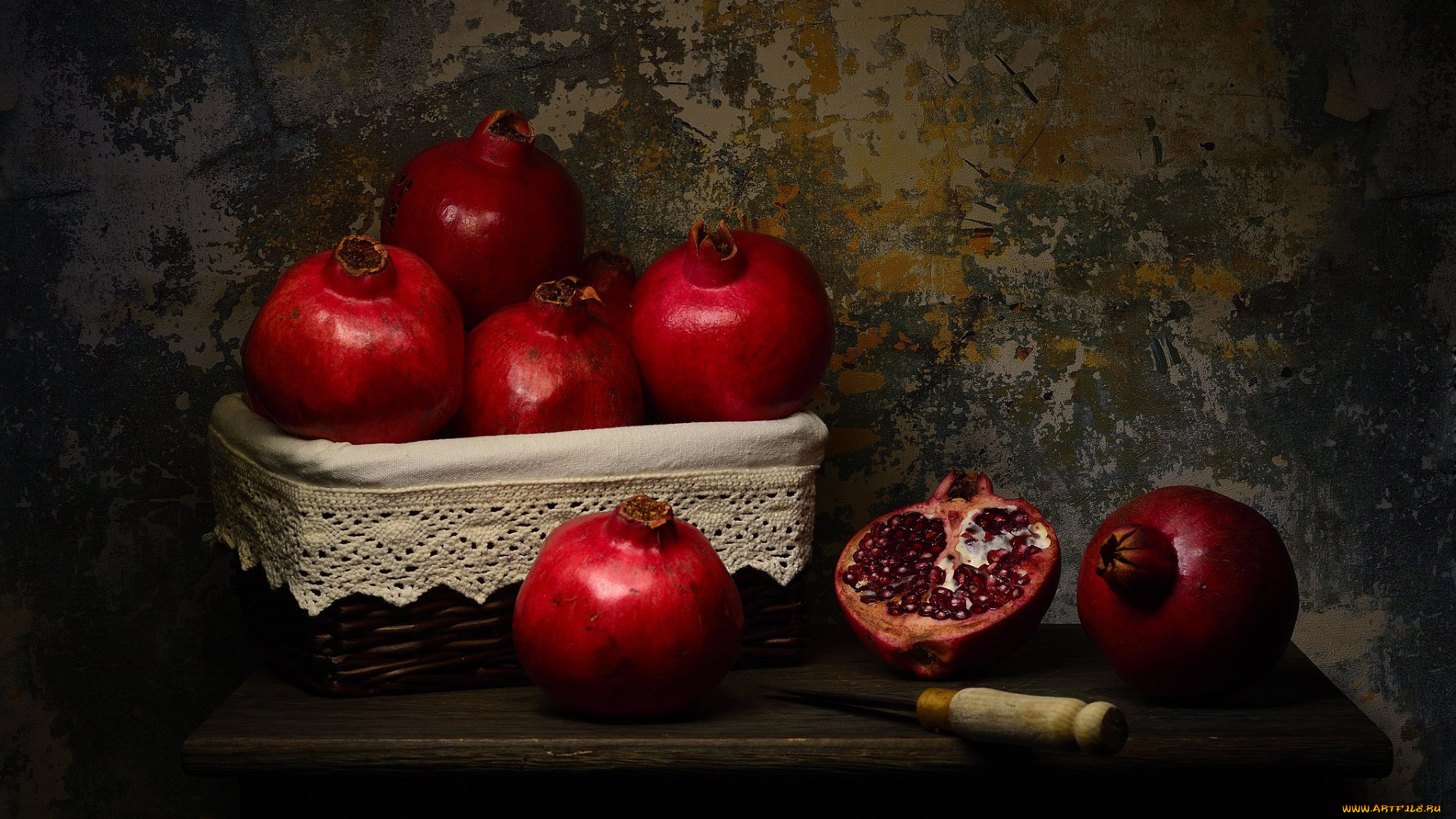 еда, гранат, корзинка, гранаты, зерна