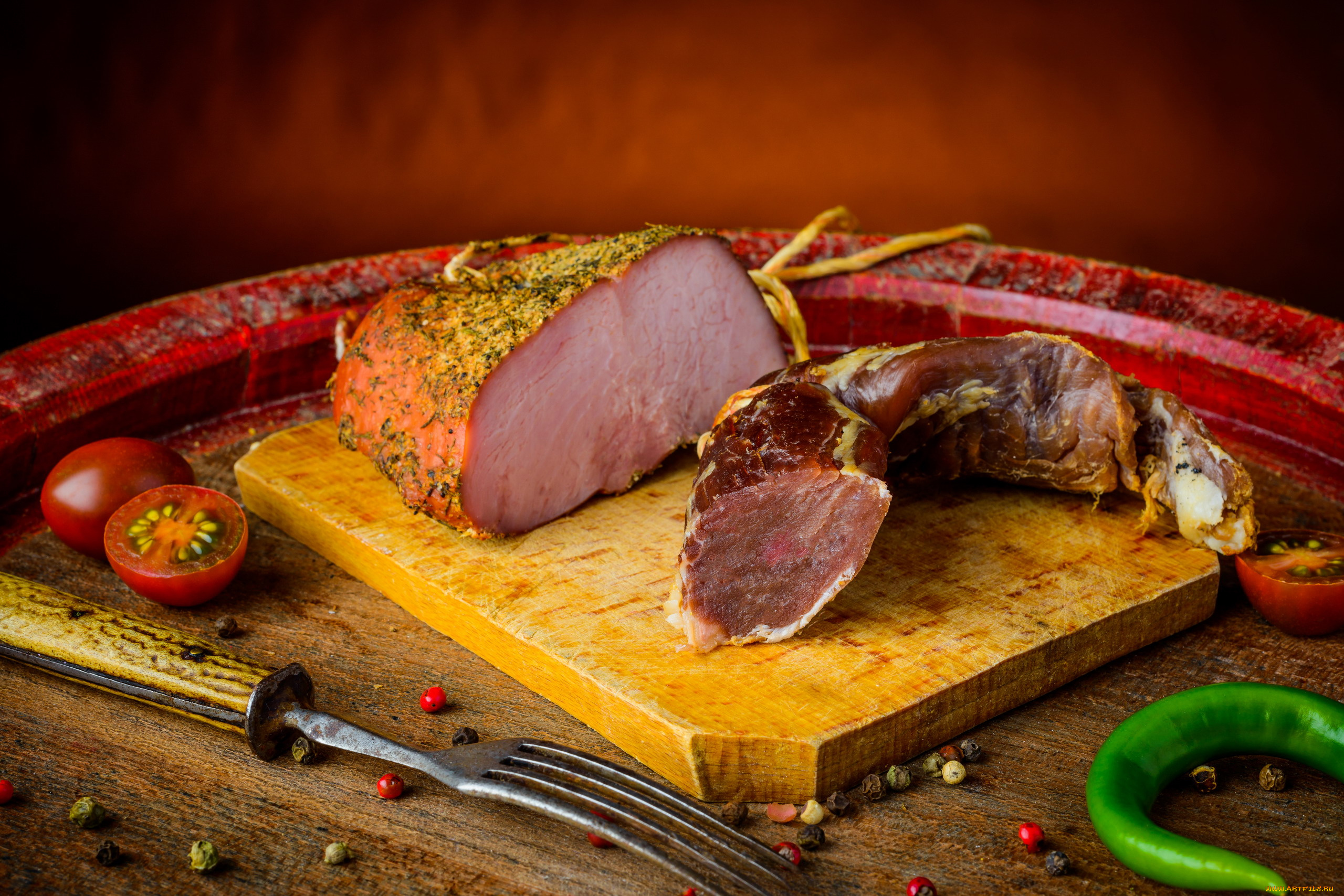 еда, колбасные, изделия, перец, помидор, вяленое, копченое, мясо