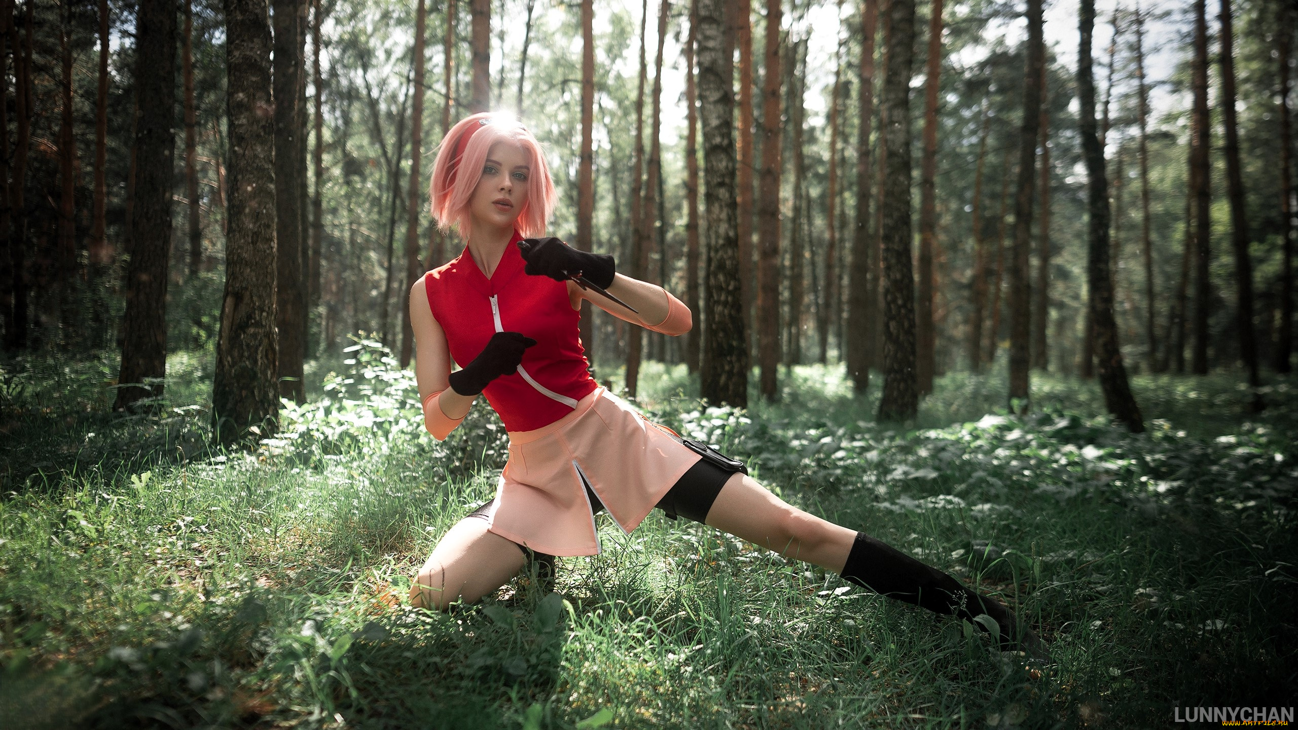 девушки, светлана, хофман, , lunny, chan, образ, косплей, костюм, наряд, лес, тренировка, upskirt, под, юбкой, разрез, тень, чулки, колготки, широко, расставила, раздвинула, ноги