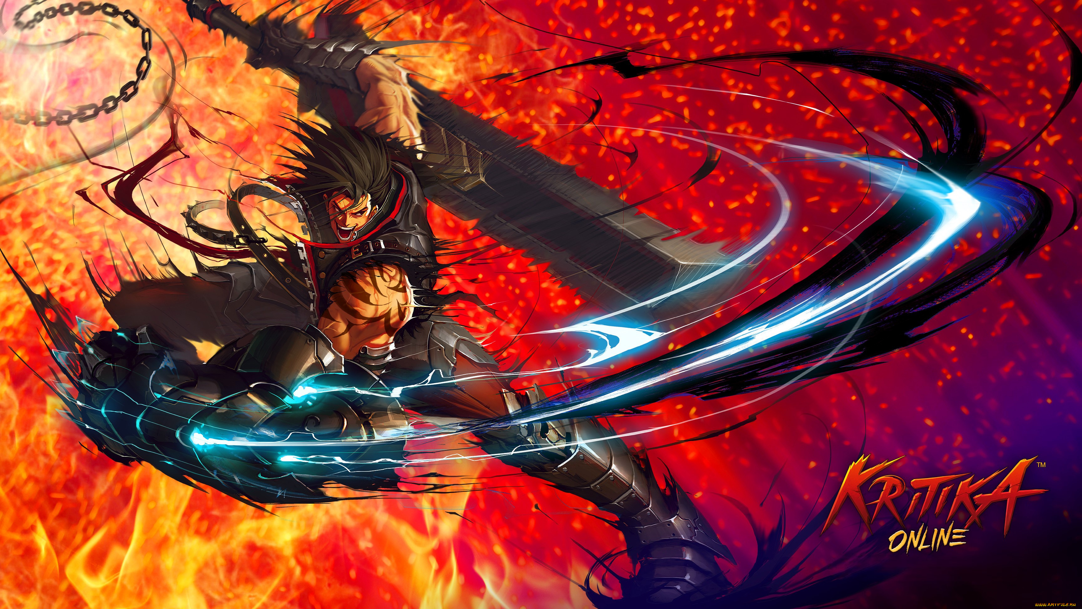видео, игры, kritika, online, воин, меч, магия, цепь, огонь
