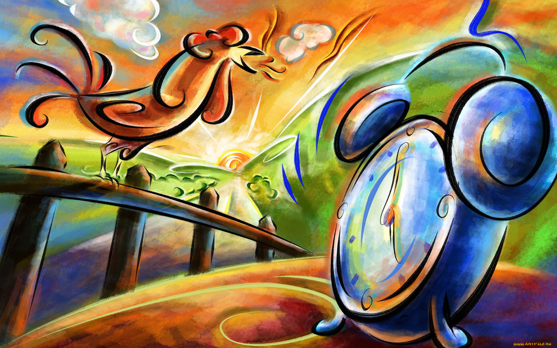 рисованные, животные, птицы, курицы, петухи, цыплята