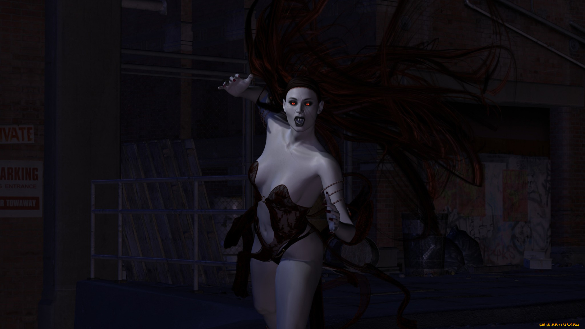 3д, графика, fantasy, фантазия, вампир, фон, тёмный