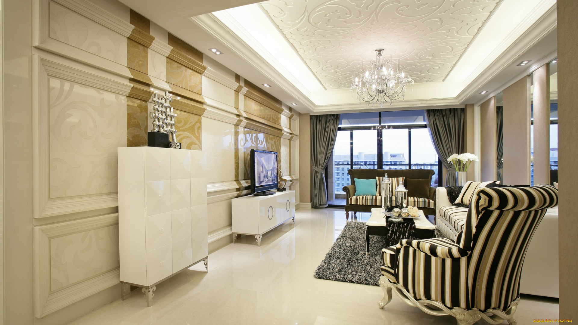 интерьер, гостиная, стол, стулья