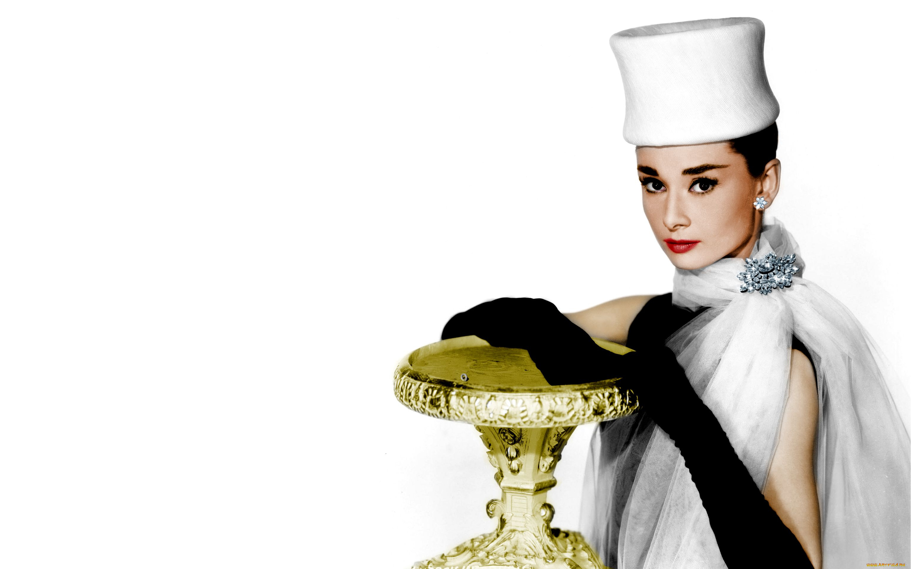 Audrey, Hepburn, девушки, , , шляпа, перчатки, актриса, брошь