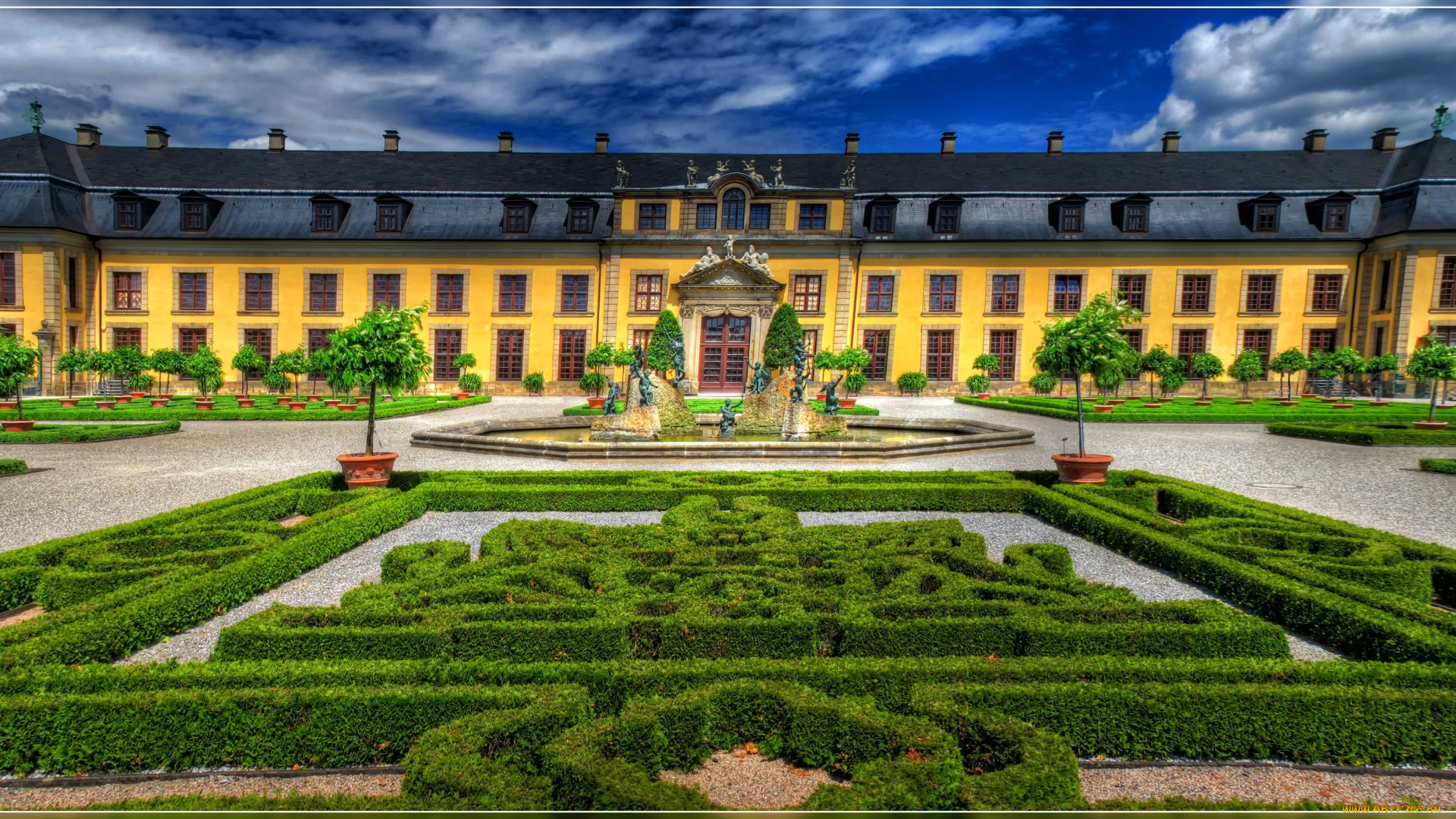 barockes, galeriegeb&, 228, ude, herrenh&, user, g&, rten, hannover, города, дворцы, замки, крепости, дворец, фасад, парк, фонтан, газоны, дорожки