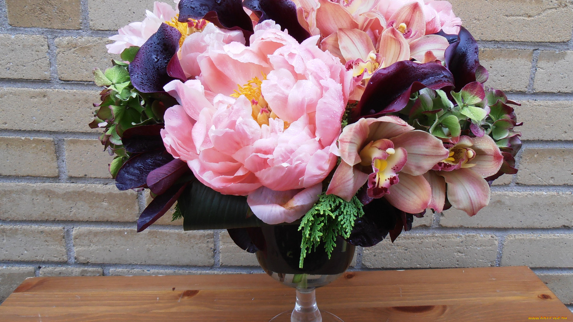 цветы, букеты, композиции, орхидеи, пионы, букет, ваза, каллы