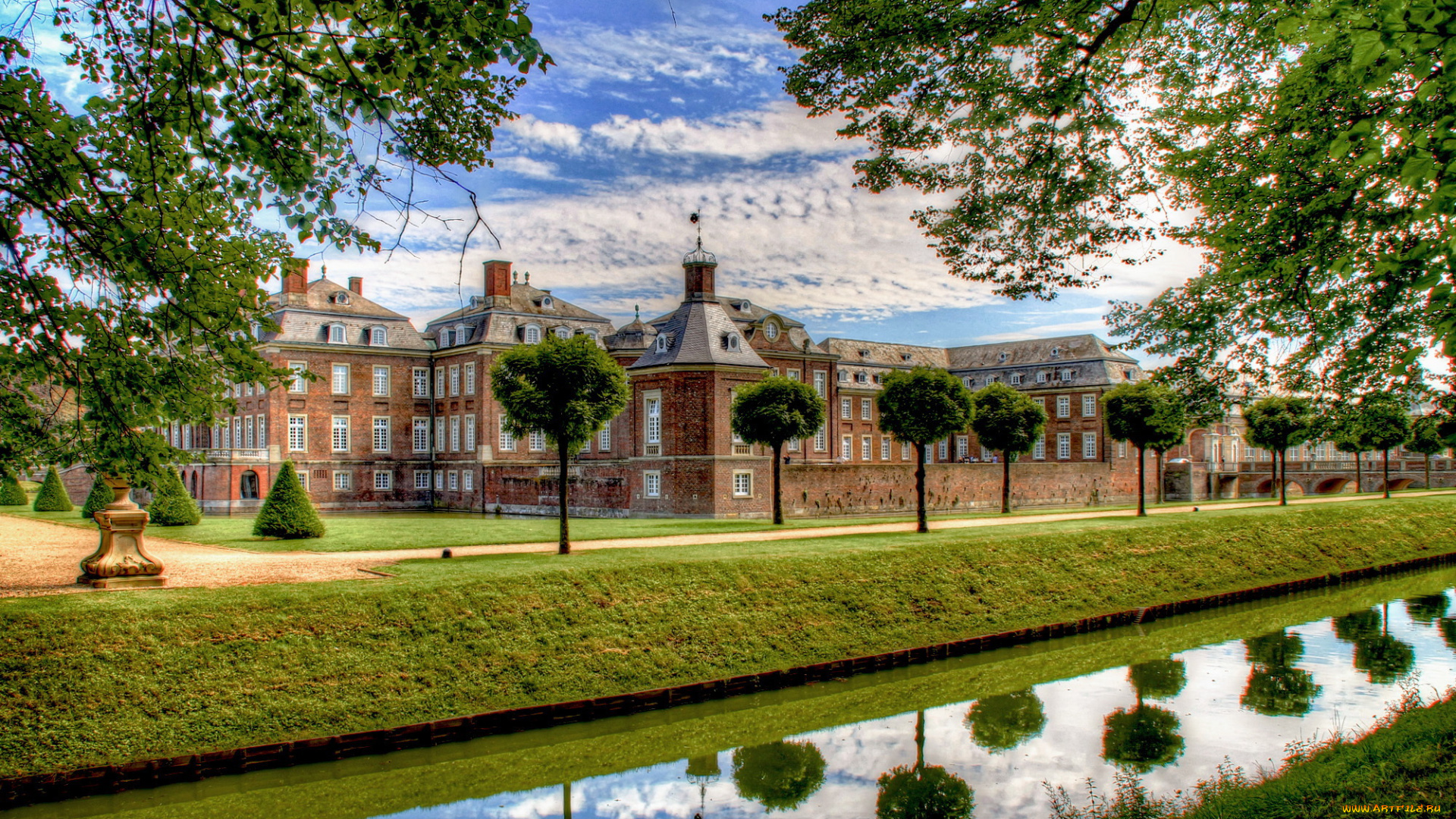 германия, замок, нордкирхен, города, дворцы, замки, крепости, парк, река