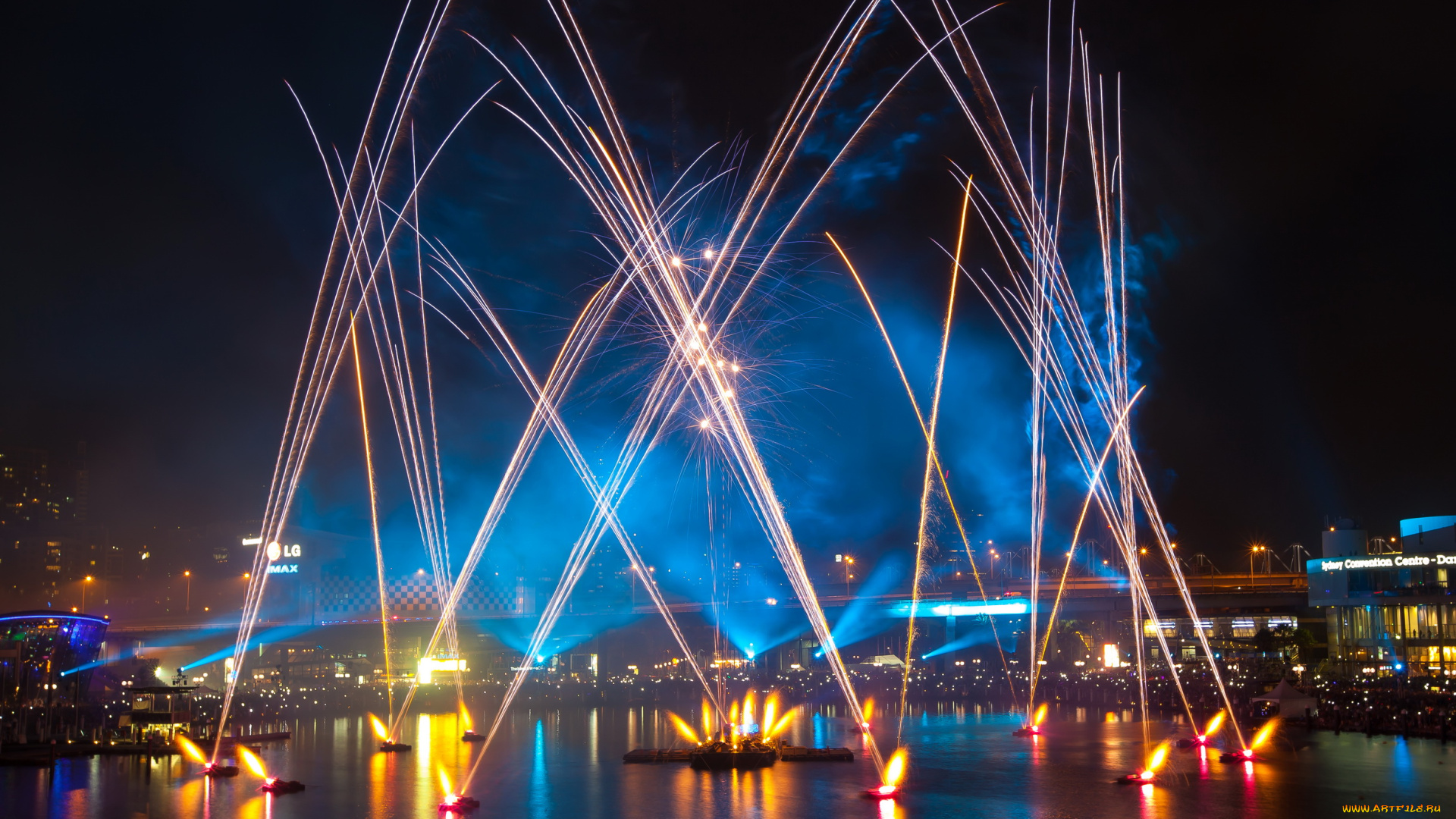 города, сидней, австралия, река, фейерверк