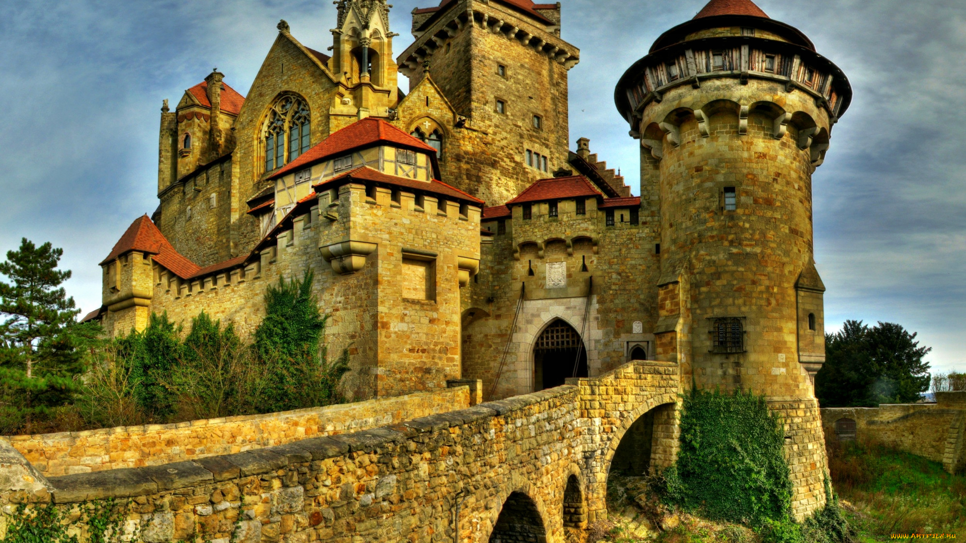 нижняя, австрия, леобендорф, города, дворцы, замки, крепости, башни, крепостные, стены, замок, мост