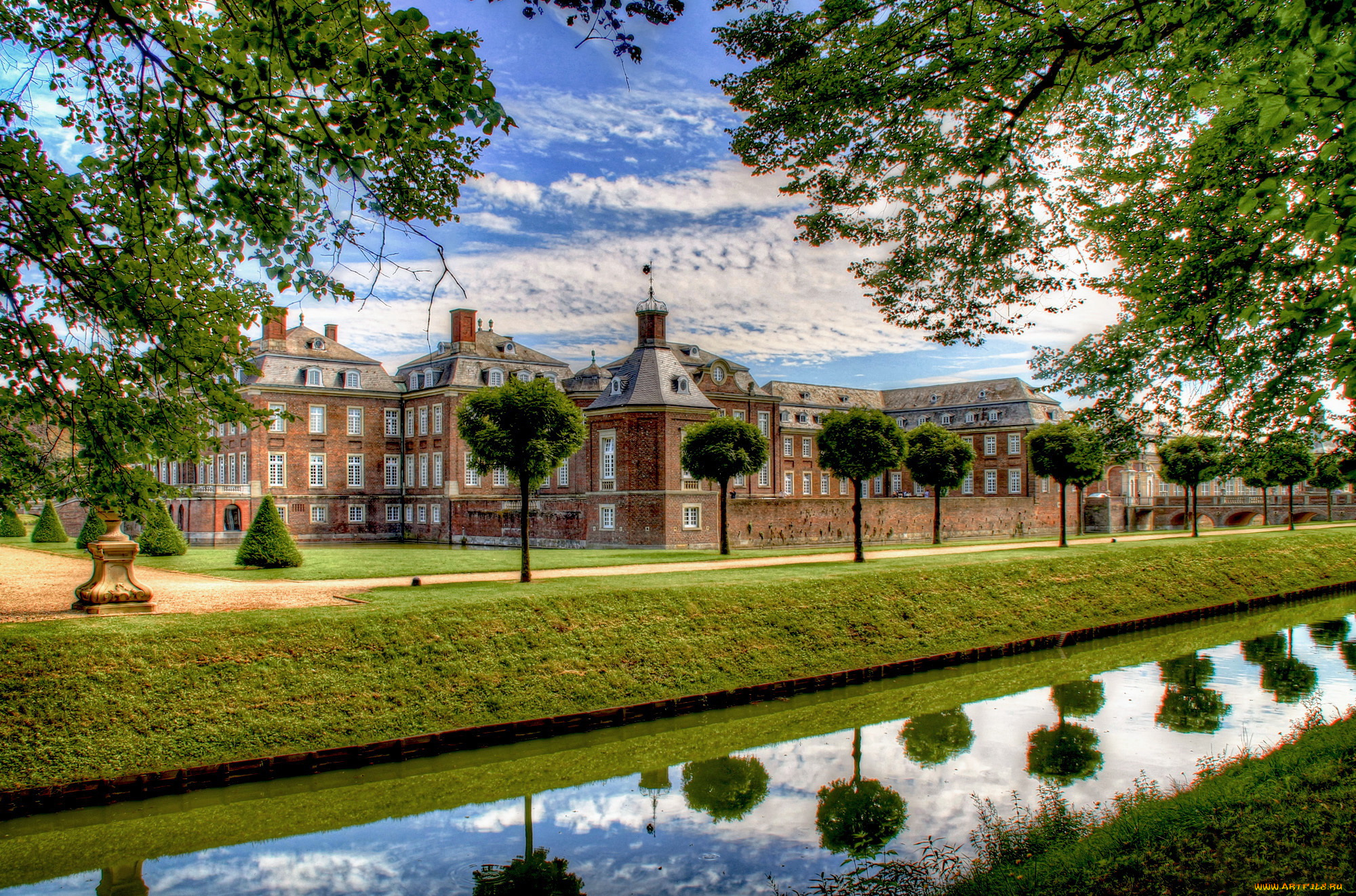 германия, замок, нордкирхен, города, дворцы, замки, крепости, парк, река