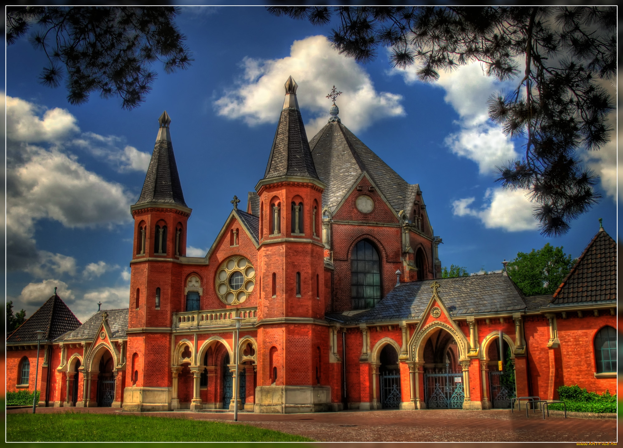 eingangsportal, des, stadtfriedhof, st&, 246, cken, hannover, города, католические, соборы, костелы, аббатства, газон, парк, храм