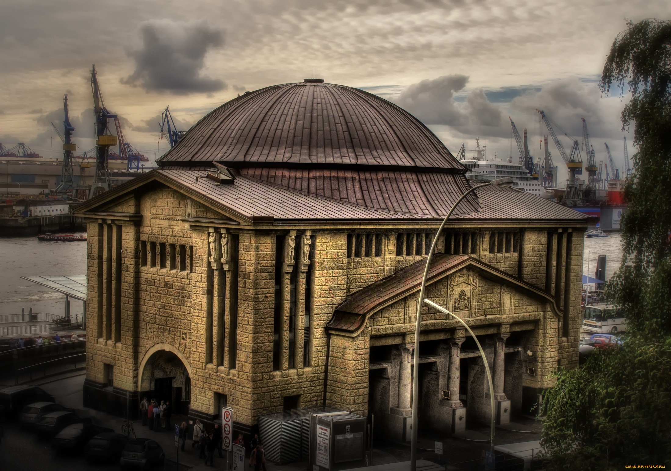 st, pauli, hamburg, города, католические, соборы, костелы, аббатства, порт, сумрак, тучи, храм, город