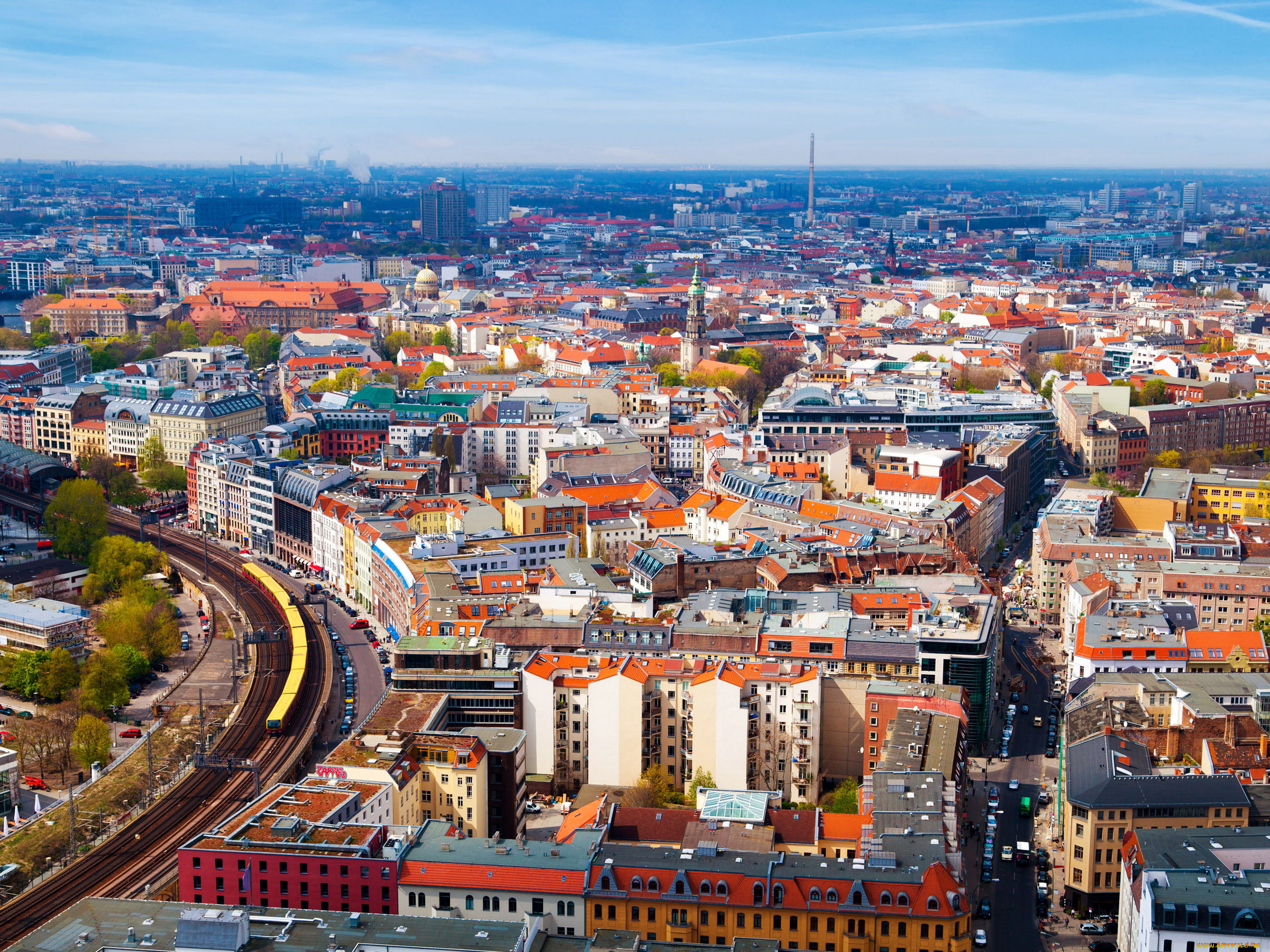 города, берлин, германия, улица, дома, панорама