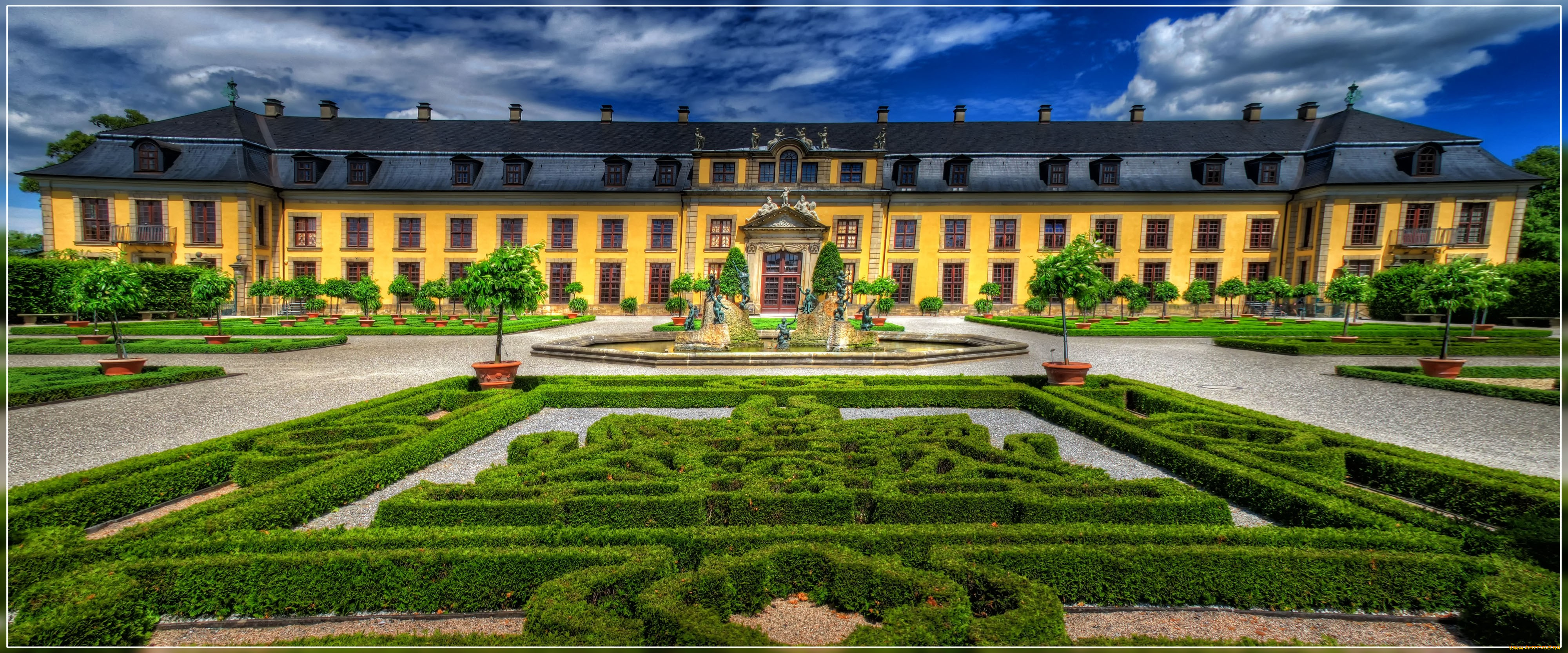 barockes, galeriegeb&, 228, ude, herrenh&, user, g&, rten, hannover, города, дворцы, замки, крепости, дворец, фасад, парк, фонтан, газоны, дорожки