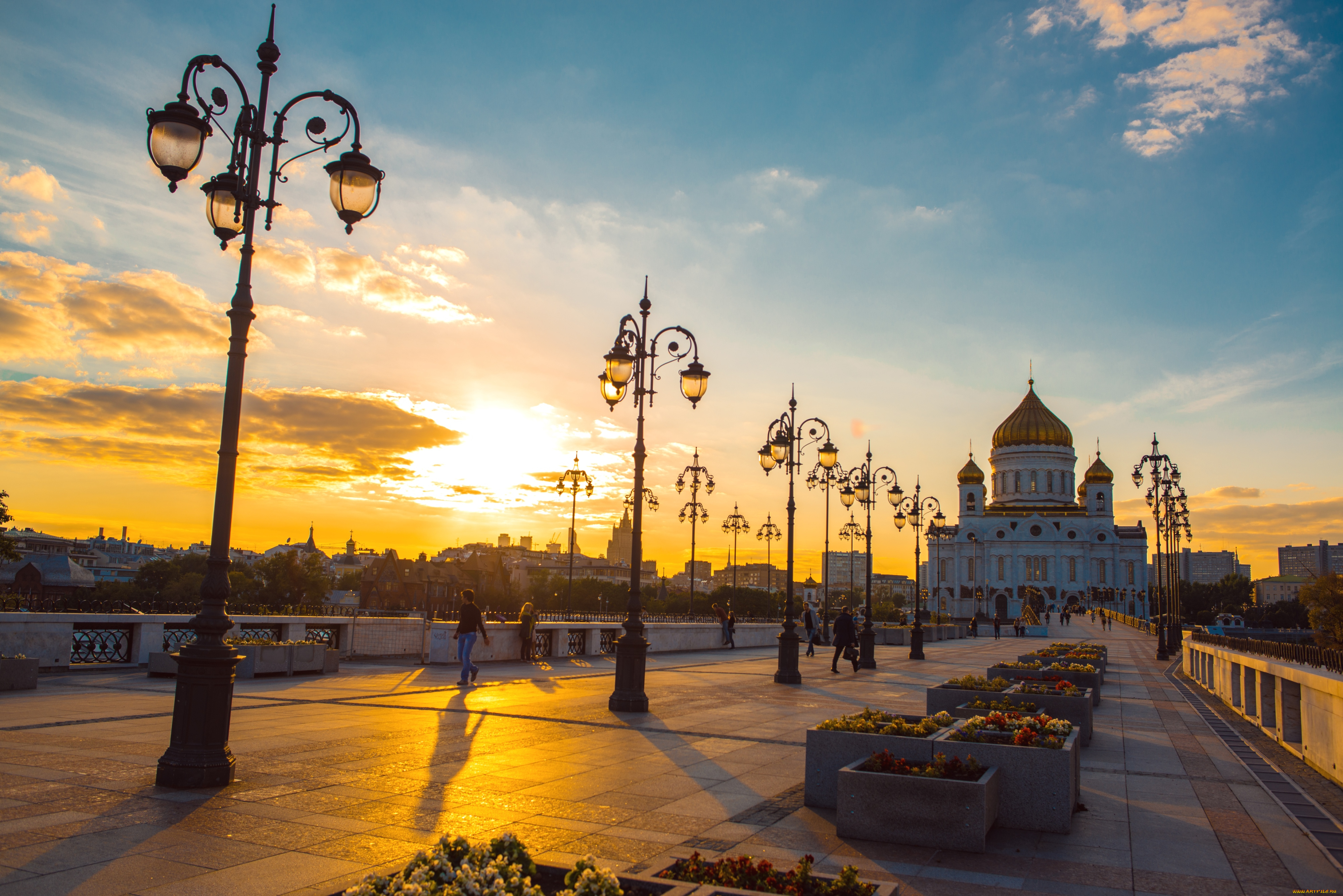 города, москва, россия, храм, христа, спасителя, фонари, вечер