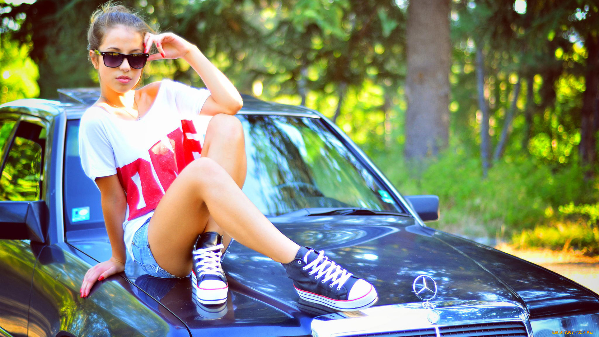 автомобили, авто, с, девушками, очки, мерседес, кеды