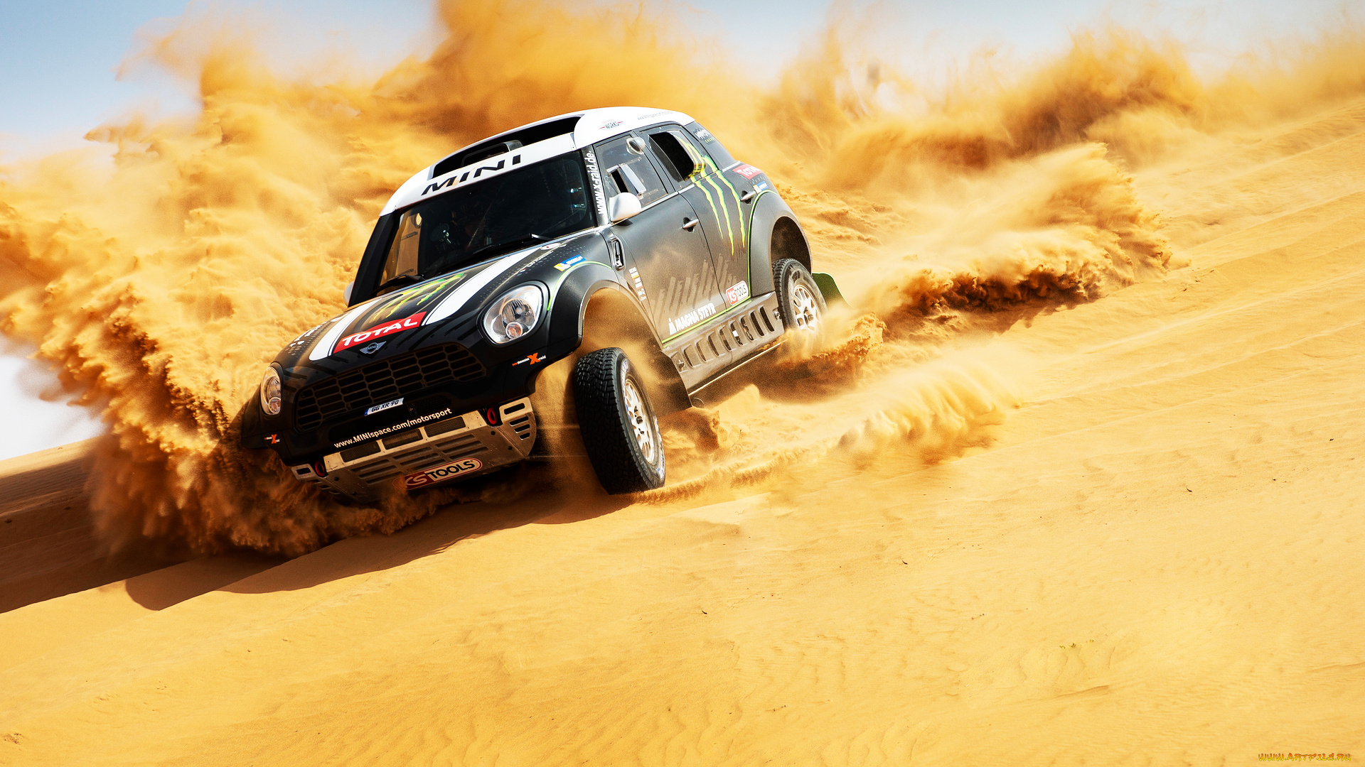 автомобили, mini, cooper, занос, Черный, ралли, машина, передок, спорт, dakar, x-raid, мини, гонка, 2014, внедорожник, авто