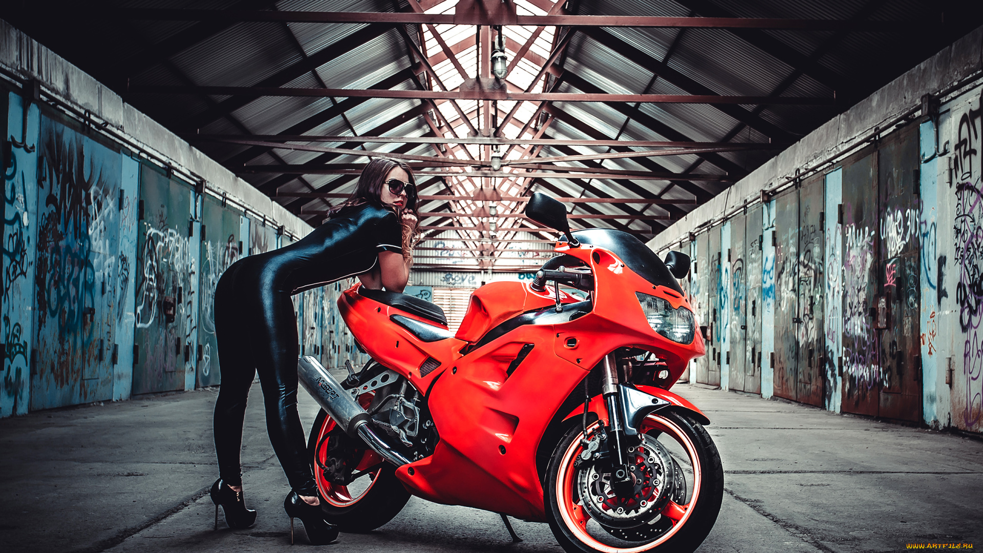 мотоциклы, мото, с, девушкой, мото, красный