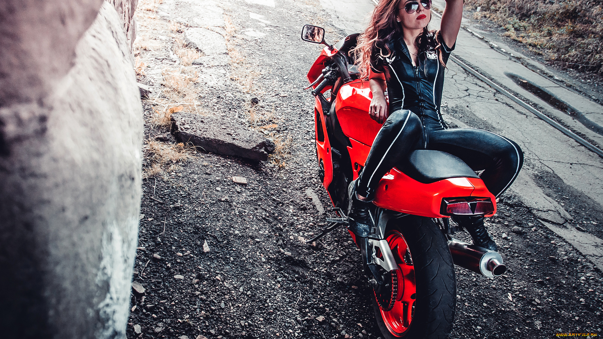 мотоциклы, мото, с, девушкой, мото, красный