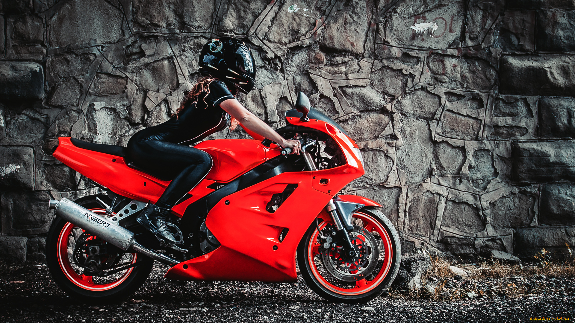 мотоциклы, мото, с, девушкой, мото, красный